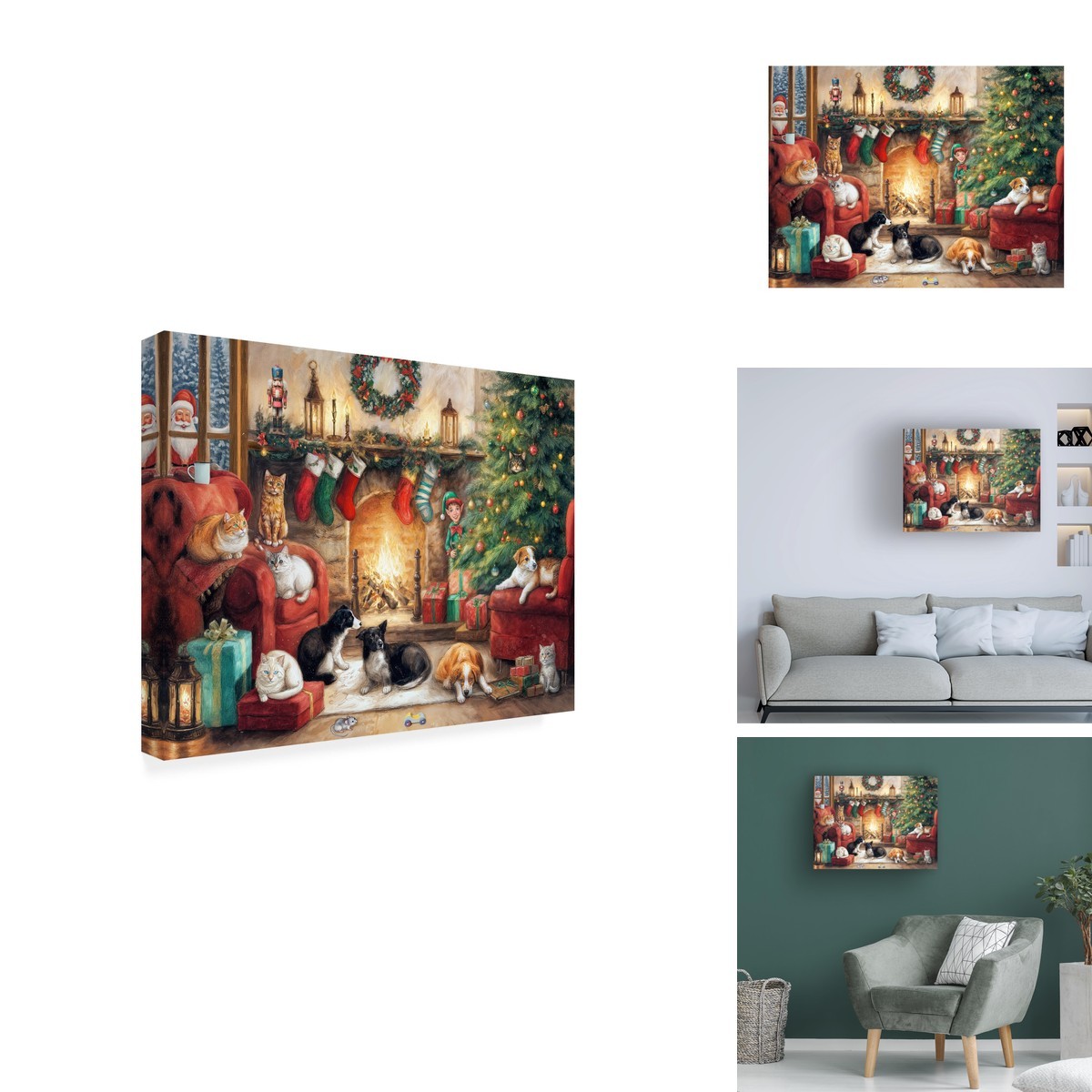 Trademark Fine Art Wrapped Canvas Christmas Time Cats Dogs Cozy Fireplace 18x24 Trademark Fine Art Wrapped Canvas Christmas Time Cats Dogs Cozy Fireplace 18x24