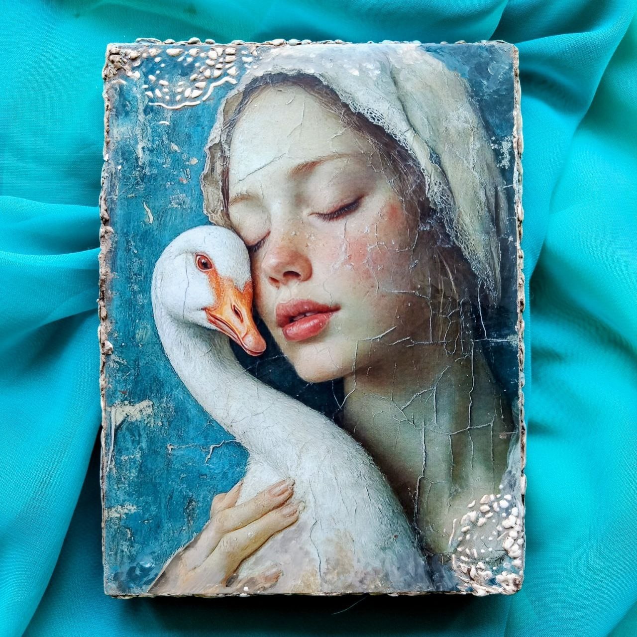 Memory Block Wall Art Home Interior Design Young Girl with Goose 8x6 in Memory Block Wall Art Home Interior Design Young Girl with Goose 8x6 in