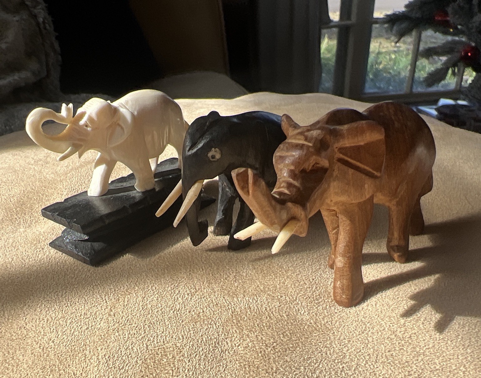 Antique Exquisitely Carved Elephants- Lot of 3 Antique Exquisitely Carved Elephants- Lot of 3