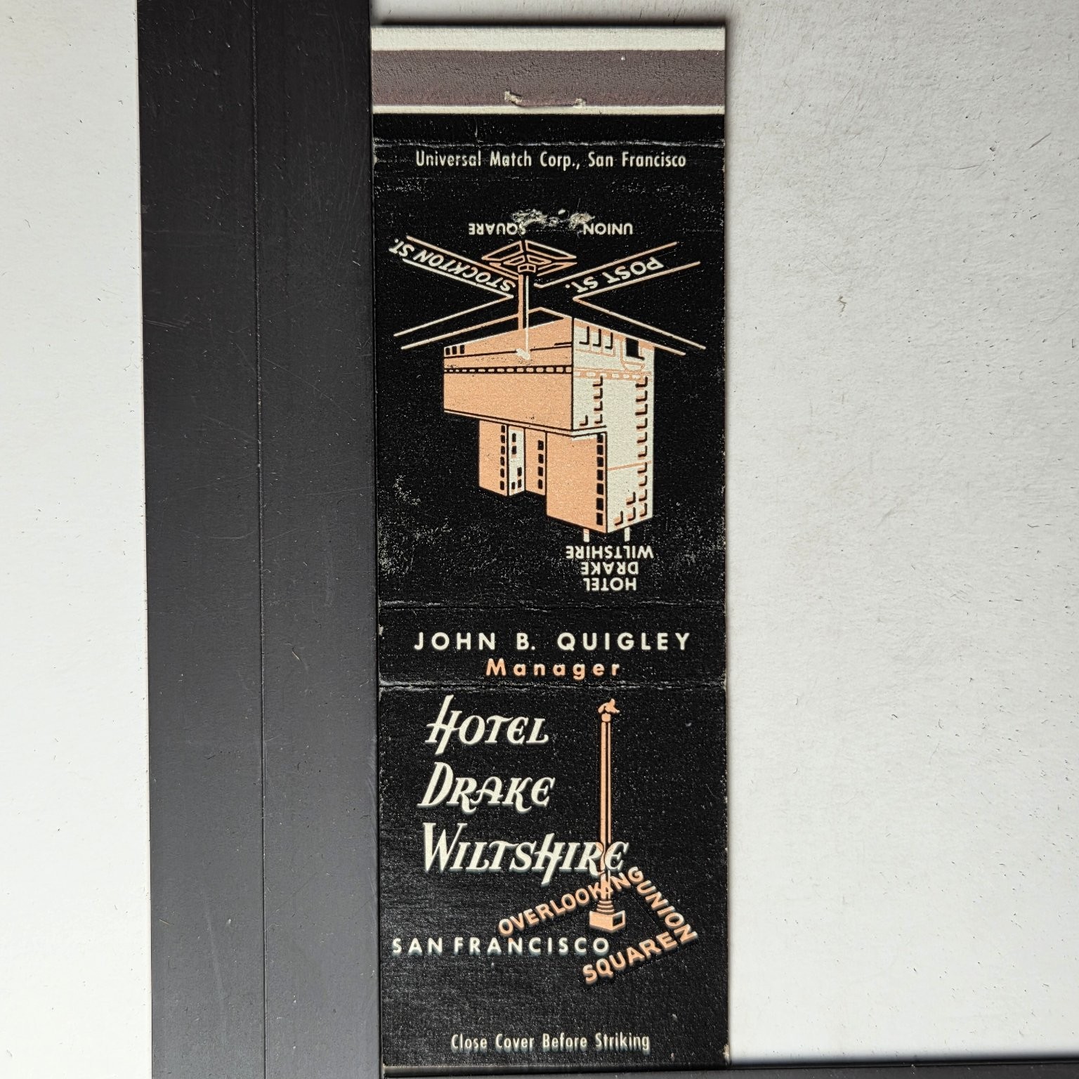 Hotel Drake Wiltshire San Francisco Vintage 1950s Black Design Matchbook Hotel Drake Wiltshire San Francisco Vintage 1950s Black Design Matchbook