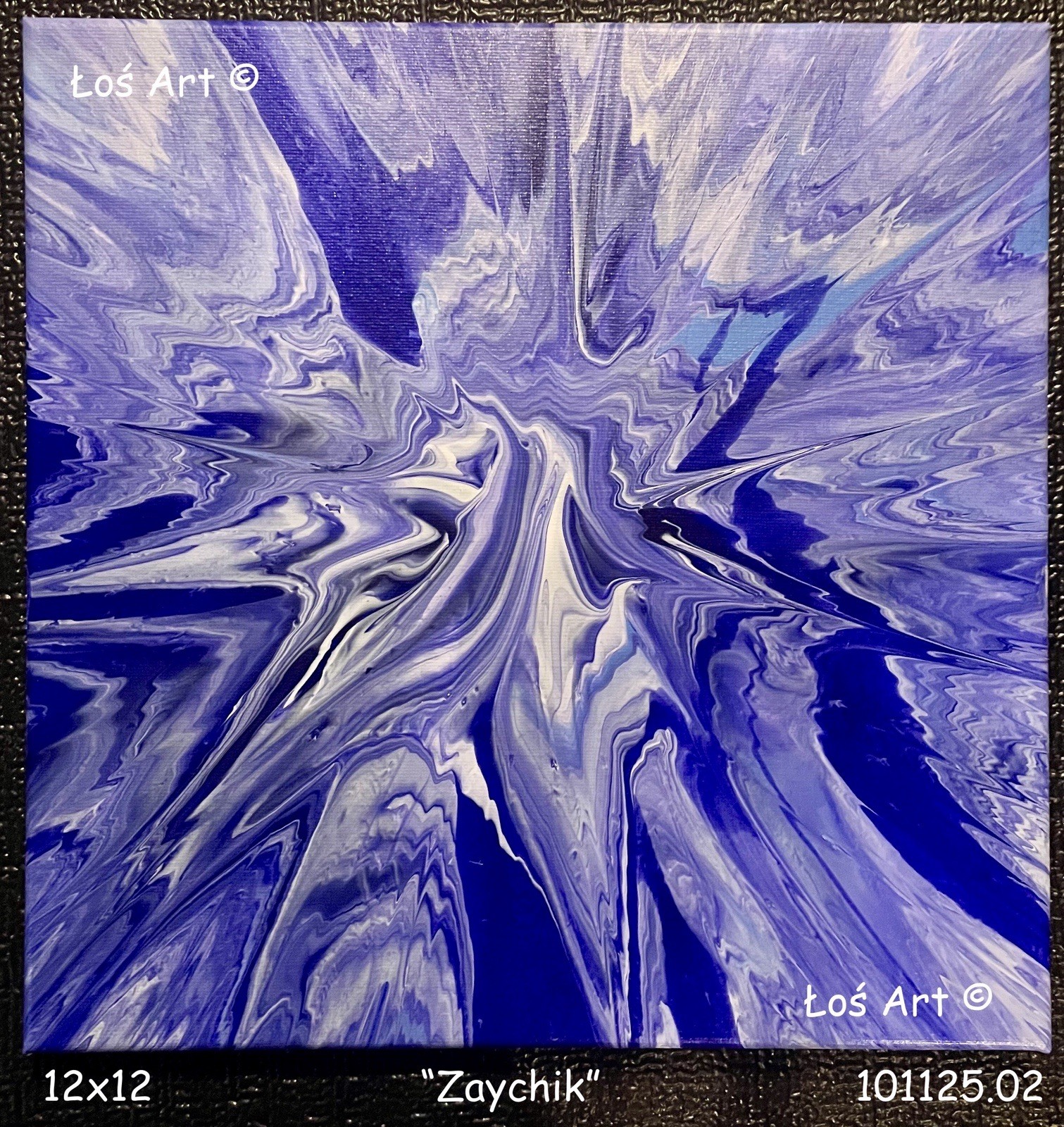 “Zaychik” - 12x12 Original Blue Spin Art Painting on Canvas - OOAK Unframed 