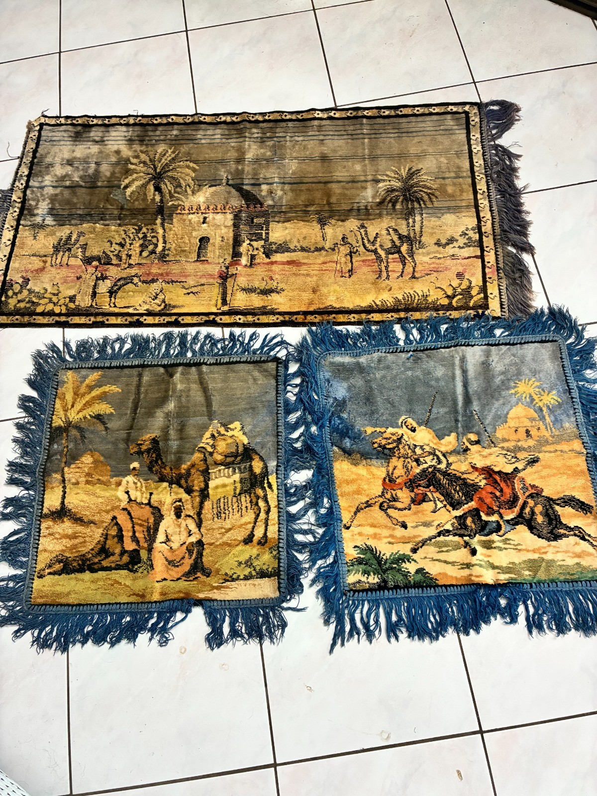 Rare Vintage 3-Piece Middle Eastern Tapestry Set – Authentic 1958 Iraq