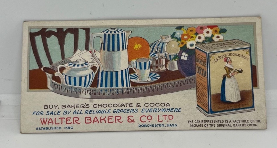 Walter Baker Chocolate Cocoa Trade Card Blotter USA Dorchester Massachusetts Walter Baker Chocolate Cocoa Trade Card Blotter USA Dorchester Massachusetts