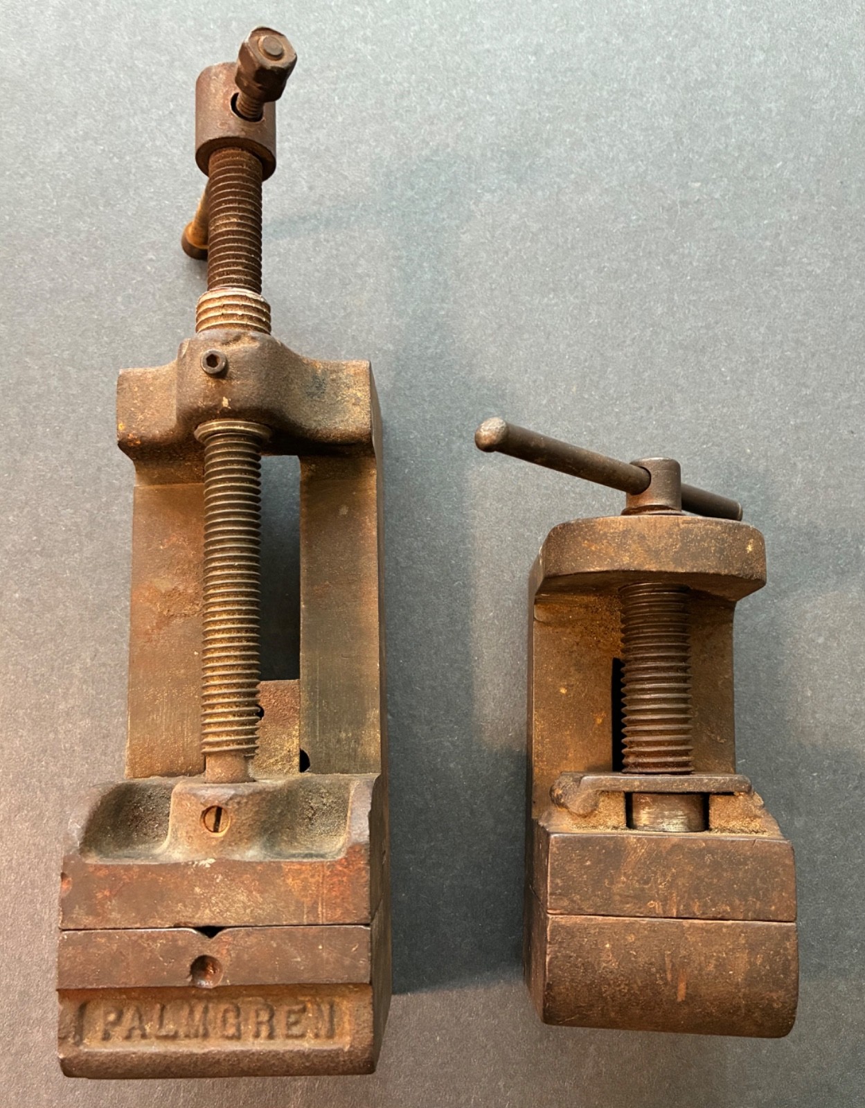 TWO VINTAGE MACHINIST\'S VISES: Palmgren 2 1/4” + W.K. JUDD  2”  ~ Heavy