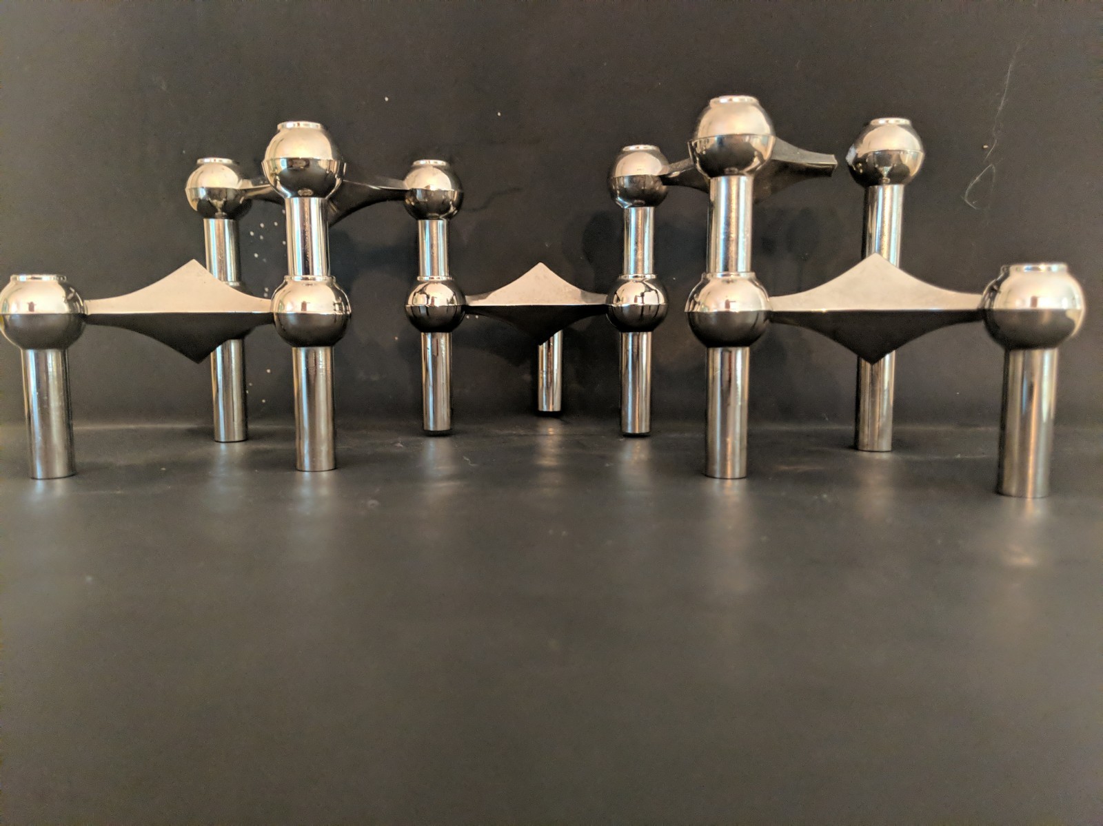 4+Nagel Chrome Atomic Space Age Candle Holders '60S MCM