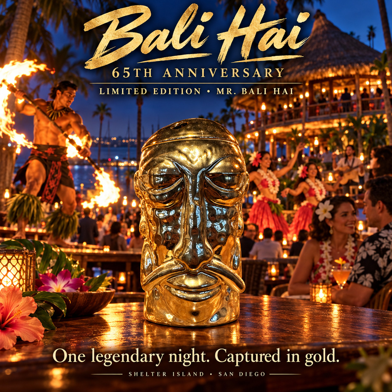 Mr Bali Hai Gold 65th Anniversary Tiki Mug 2019 with Lid Sealed Box