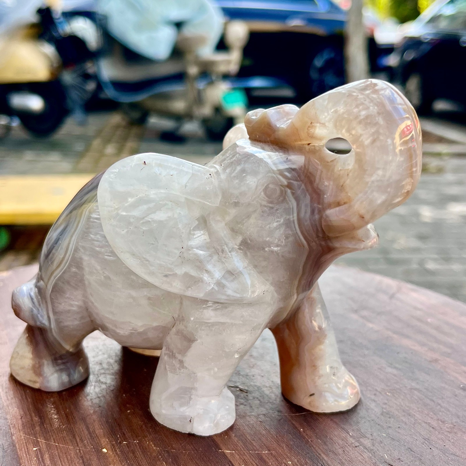 1.89LB Natural high-grade crystal agate hand carved elephant spiritual energy