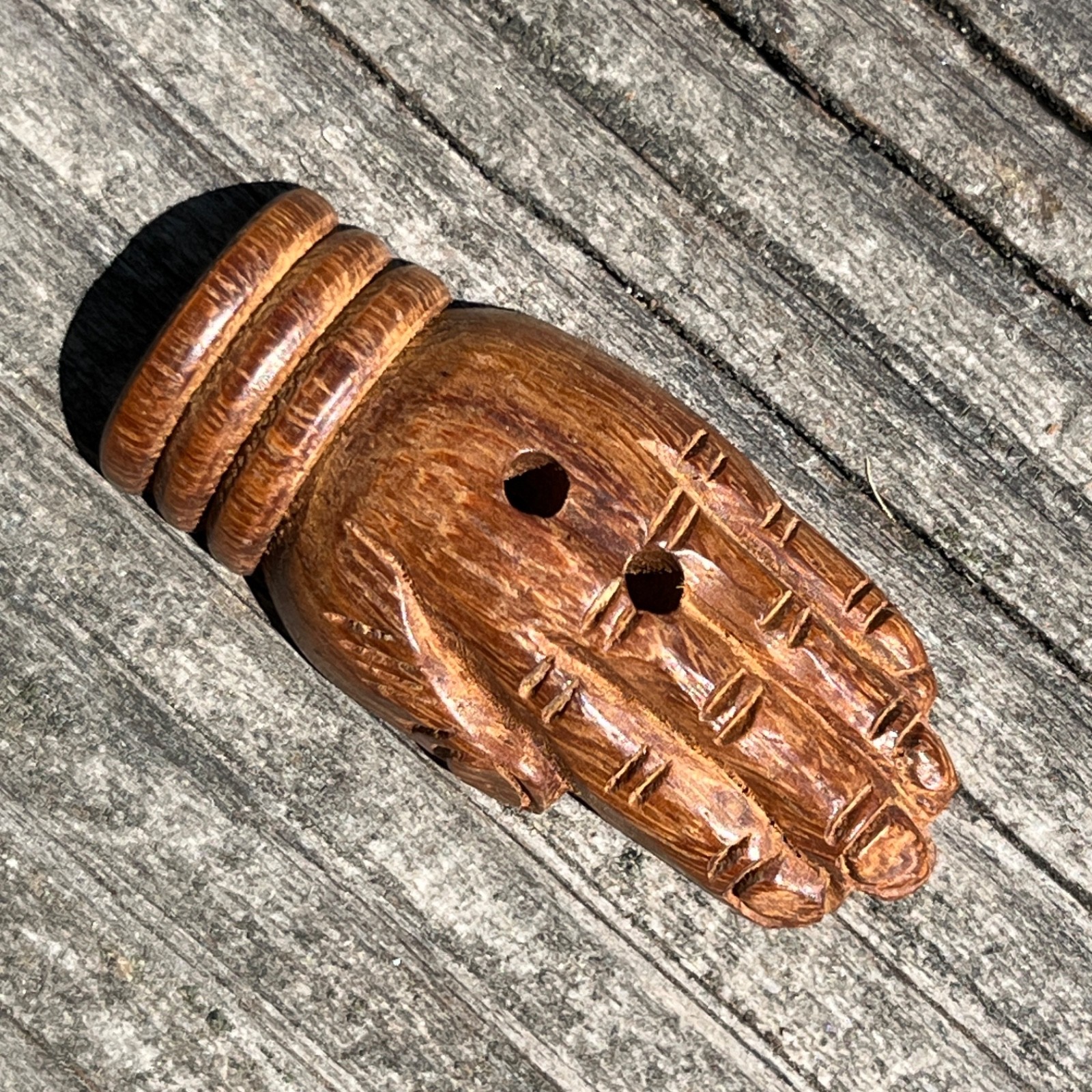 Carved Wooden Hand Button Vintage Unusual Wood Button NOS 1-9/16\
