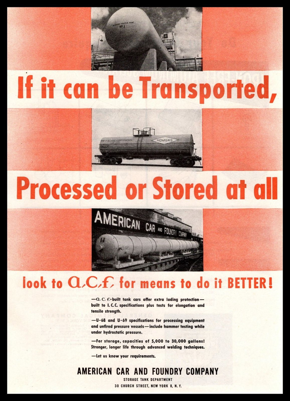 1946 American Car And Foundry Company New York Train Storage Tank Cars Print Ad 1946 American Car And Foundry Company New York Train Storage Tank Cars Print Ad