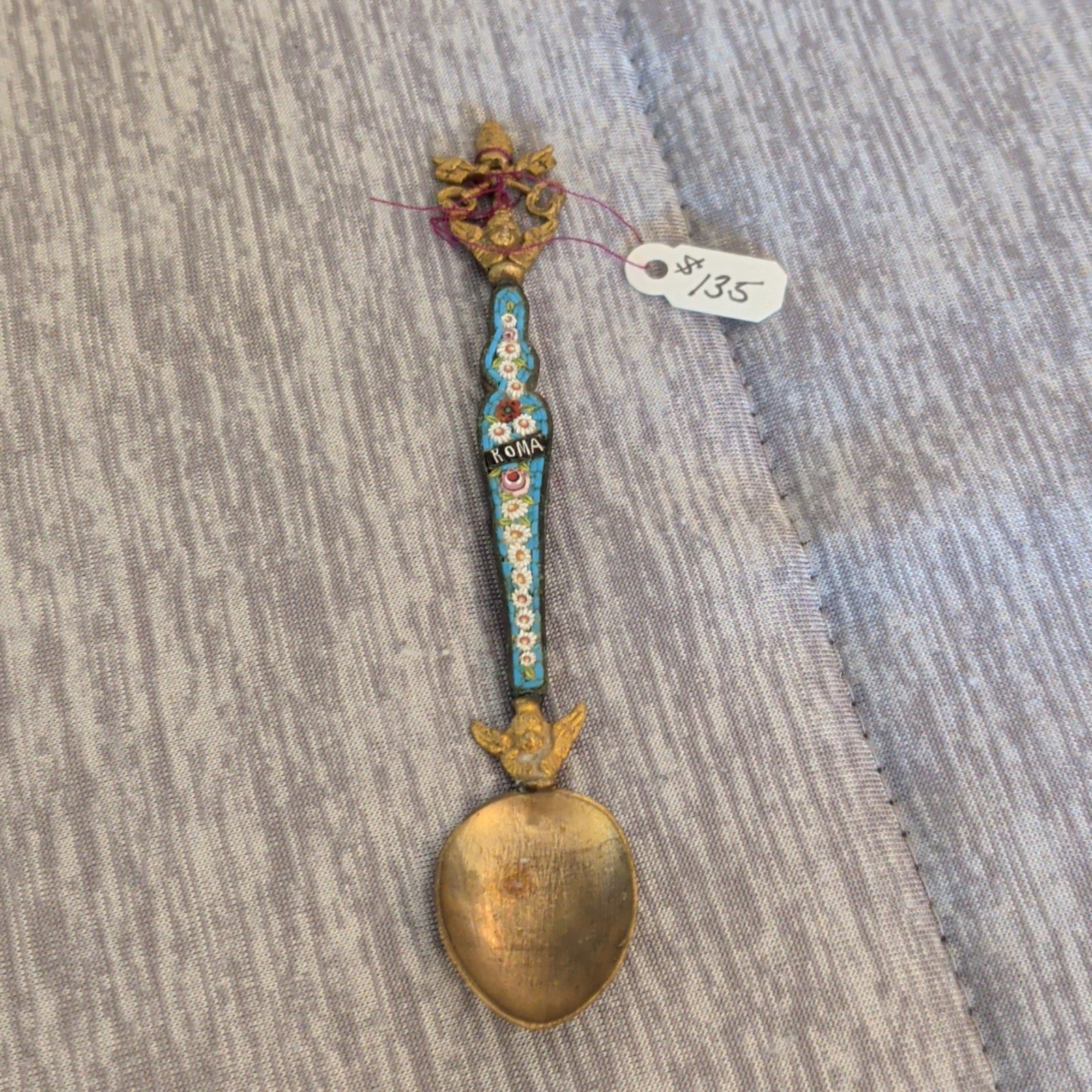 Vintage 1930s ROMA Spoon Floral Handle Gold Tone Micro Mosaic