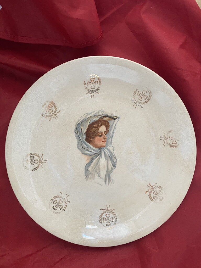 Antique D. E. McNichol Plate East Liverpool Woman Scarf Portrait Rare Art