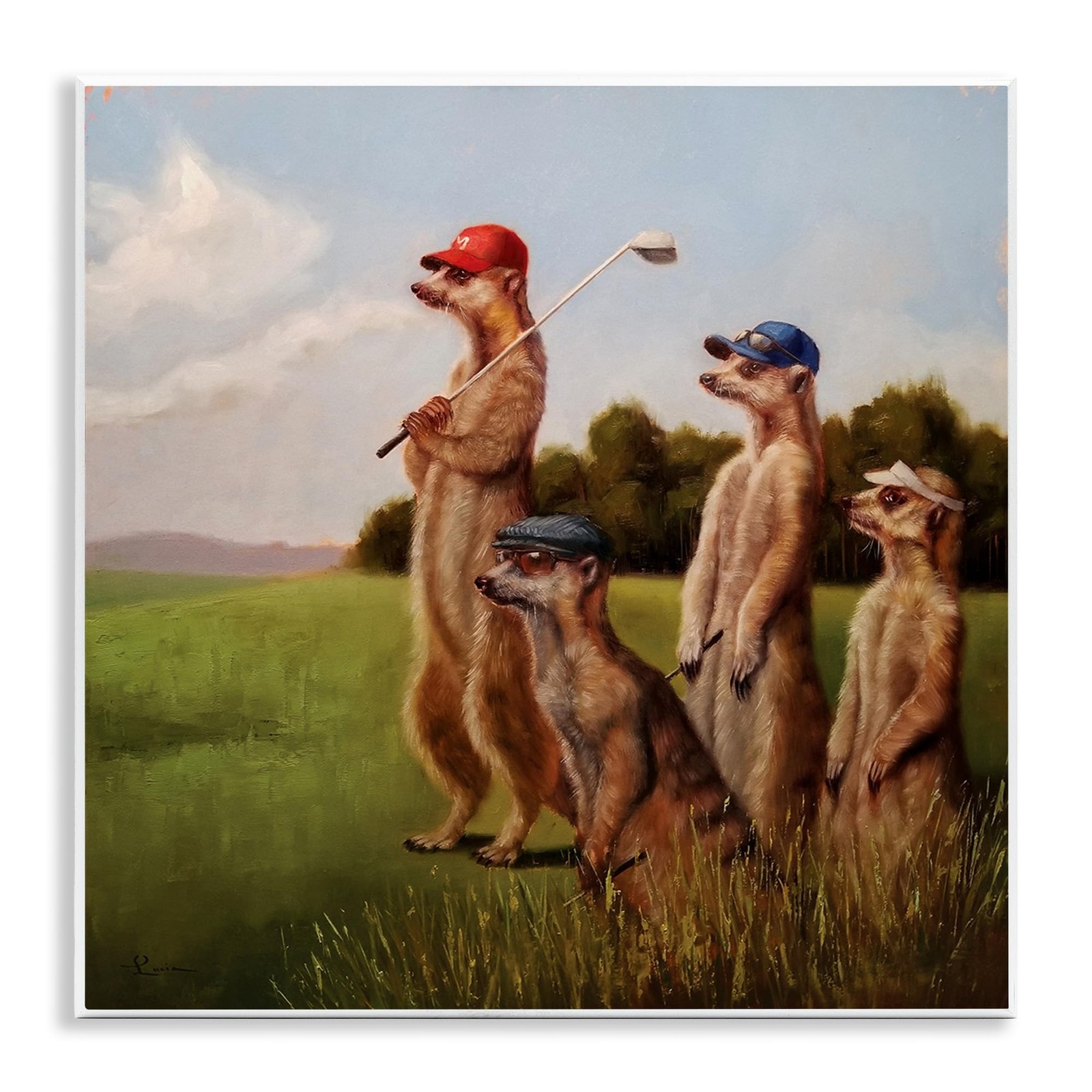 Stupell Industries Meerkats Playing Golf in Hats and Sunglasses Painting Wall... Stupell Industries Meerkats Playing Golf in Hats and Sunglasses Painting Wall...
