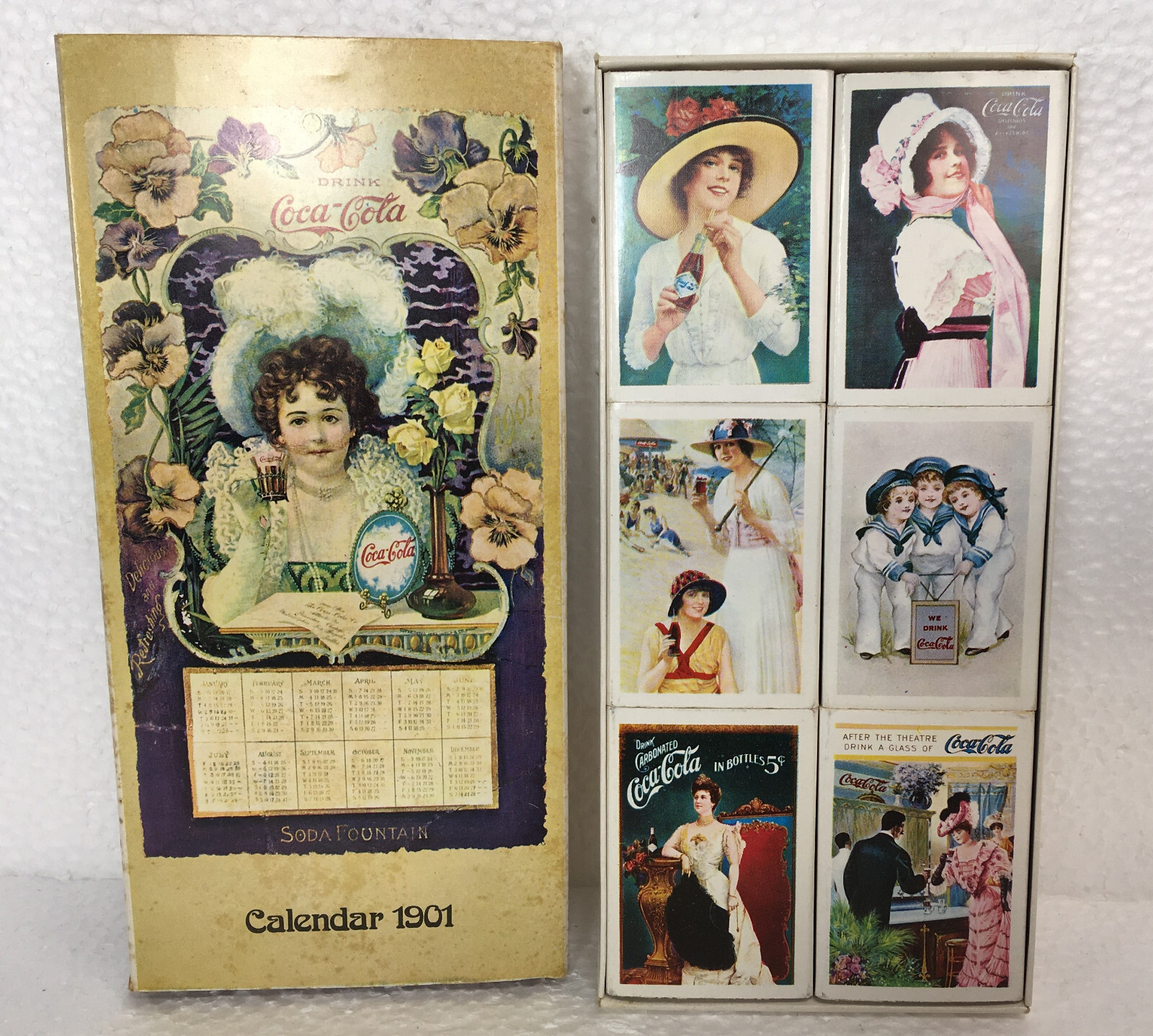 COCA~COLA  SIX (6) MATCH BOXES - 1901 CALENDAR ILLUSTRATIONS - BOXES EMPTY