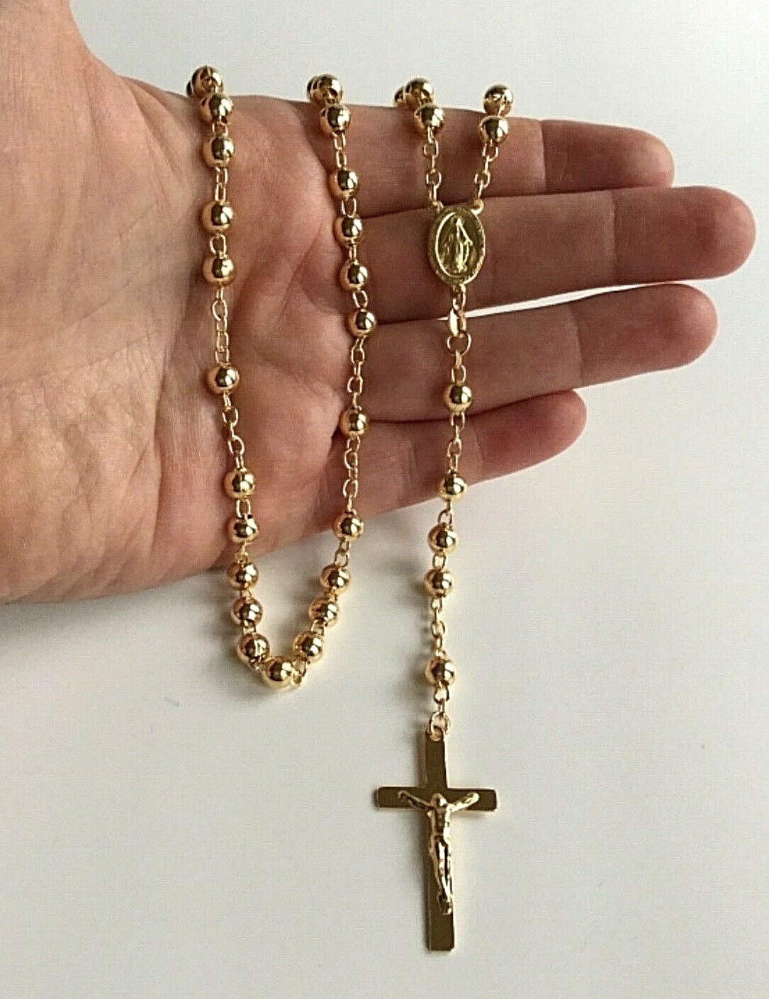18k Gold Over Solid 925 Sterling Silver Italian Rosary 24”-6mm / Rosario plata 18k Gold Over Solid 925 Sterling Silver Italian Rosary 24”-6mm / Rosario plata