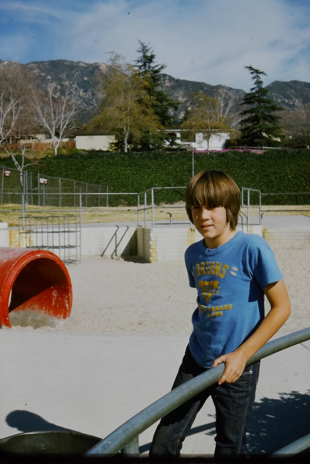 c1970's Kodachrome 35mm Slide, Boy Playground Mountains California American red c1970's Kodachrome 35mm Slide, Boy Playground Mountains California American red