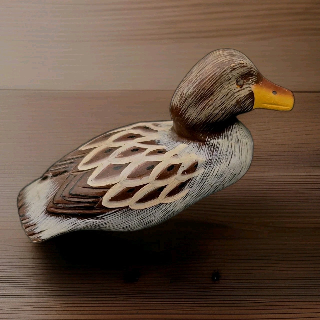 Vintage Hand Painted Wooden Duck 5.5” X 2.5” Brown Glass Eyes Vintage Hand Painted Wooden Duck 5.5” X 2.5” Brown Glass Eyes
