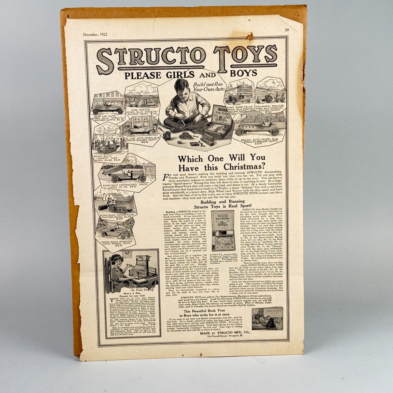 Structo Toys December 1922 Advertisement 16\