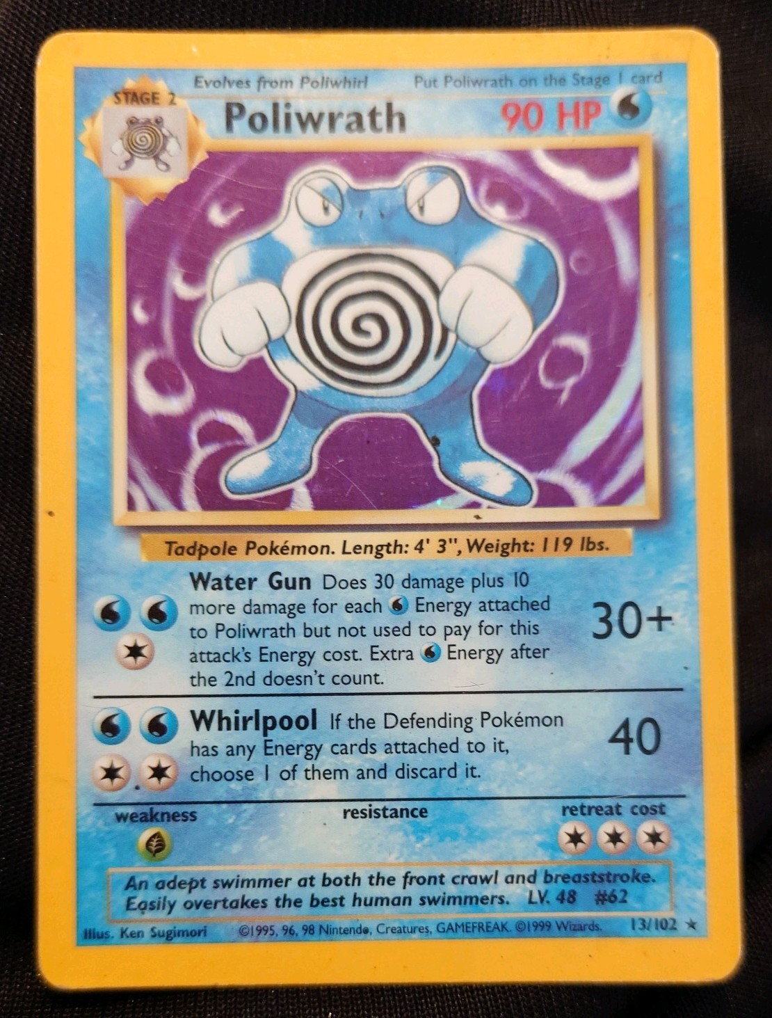 Poliwrath  13/102  Holo Rare - Base Set - Pokémon TCG  WOTC 1999  HP / Damaged