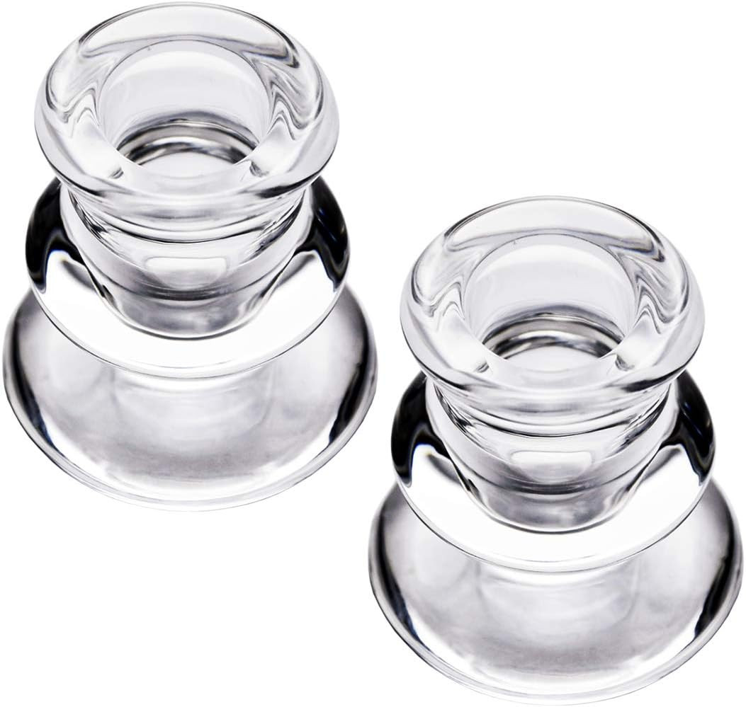 Clear Glass Candlestick Holders, Set of 2 Taper Candle Holders for 2, Clear Glass Candlestick Holders, Set of 2 Taper Candle Holders for 2,