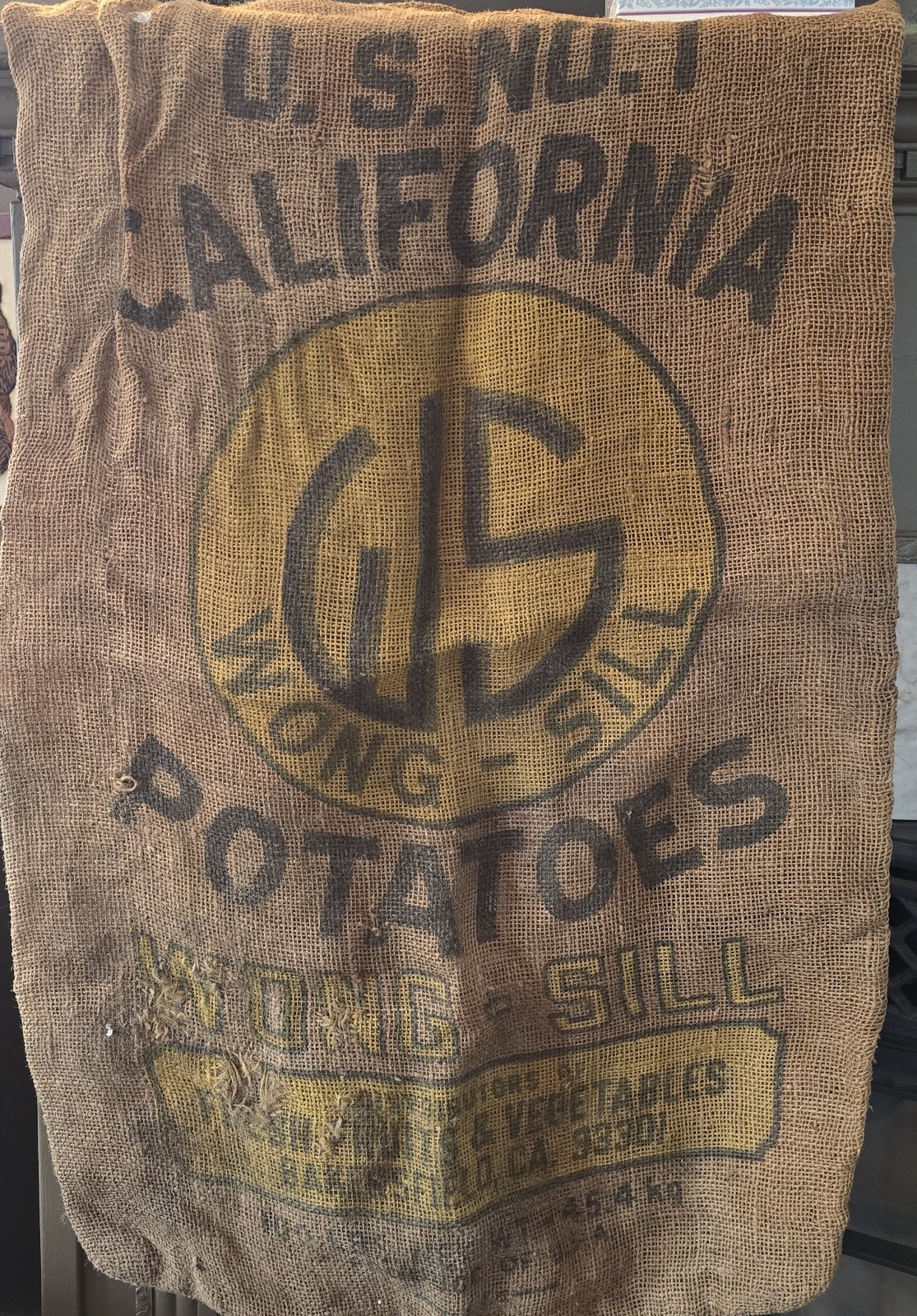 Vintage Wong-Sill 100# Burlap Potato Bag Bakersfield, CA Very Good Cond Used Vintage Wong-Sill 100# Burlap Potato Bag Bakersfield, CA Very Good Cond Used