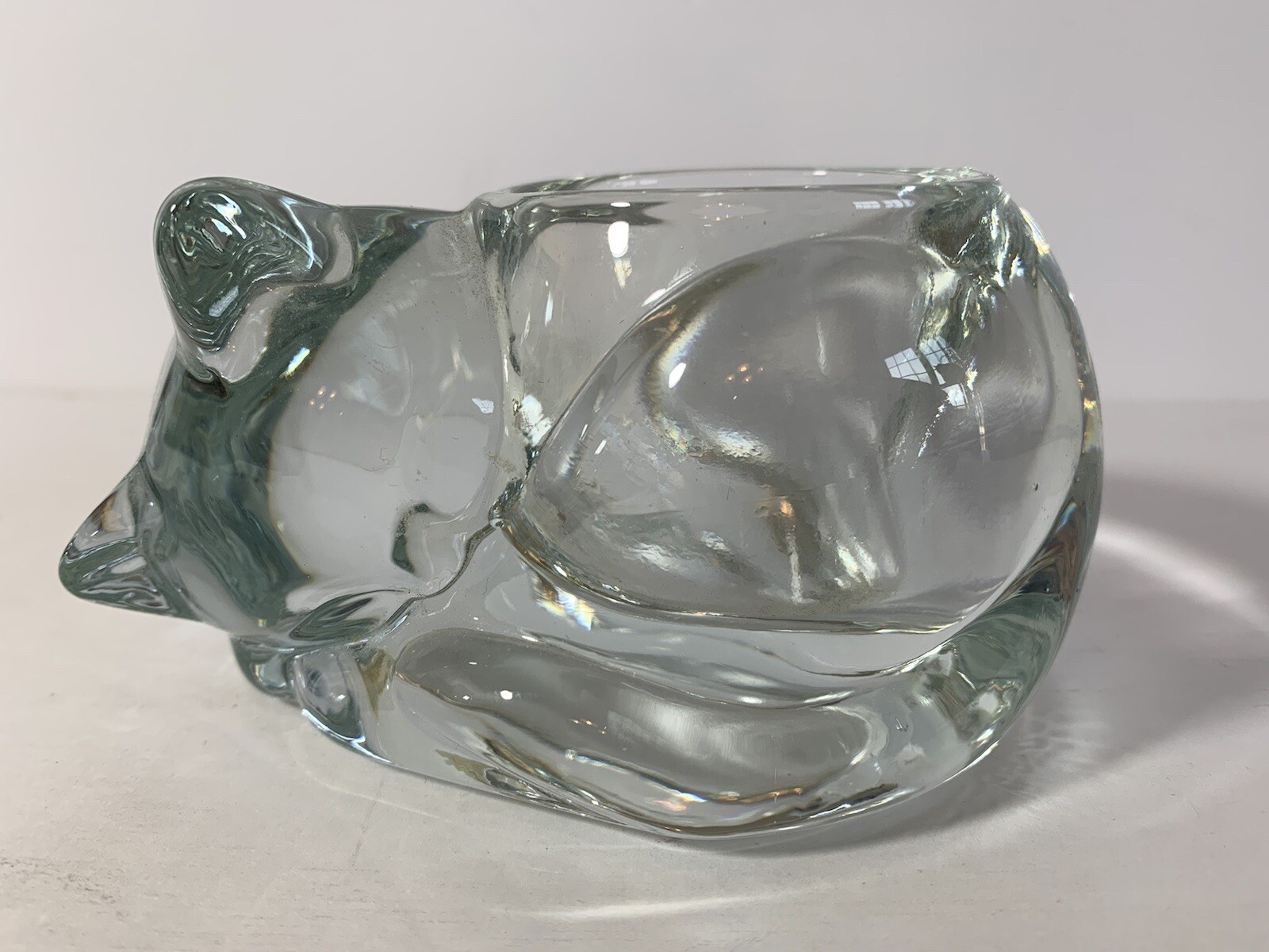 Sleeping Cat Kitty Clear Glass Votive Candle Holder