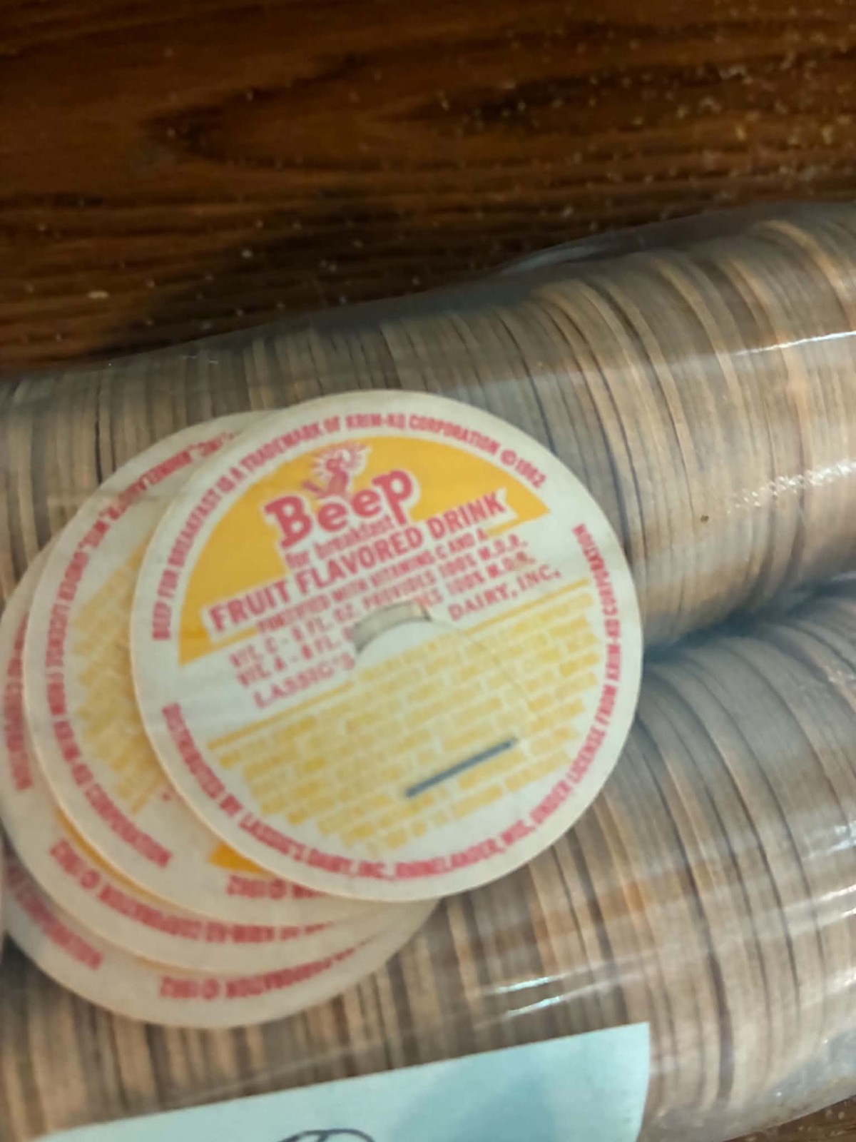 250 Milk Bottle Caps -Beep Fruit Flavor  Lassig's Dairy Rhinelander Wi Oneida Co