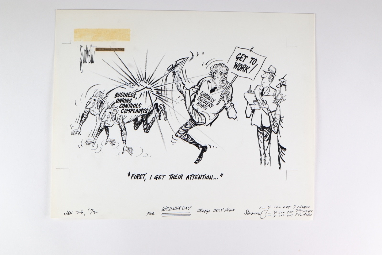 1972 John Fischetti Original Political Cartoon John Connally Nixon Economic