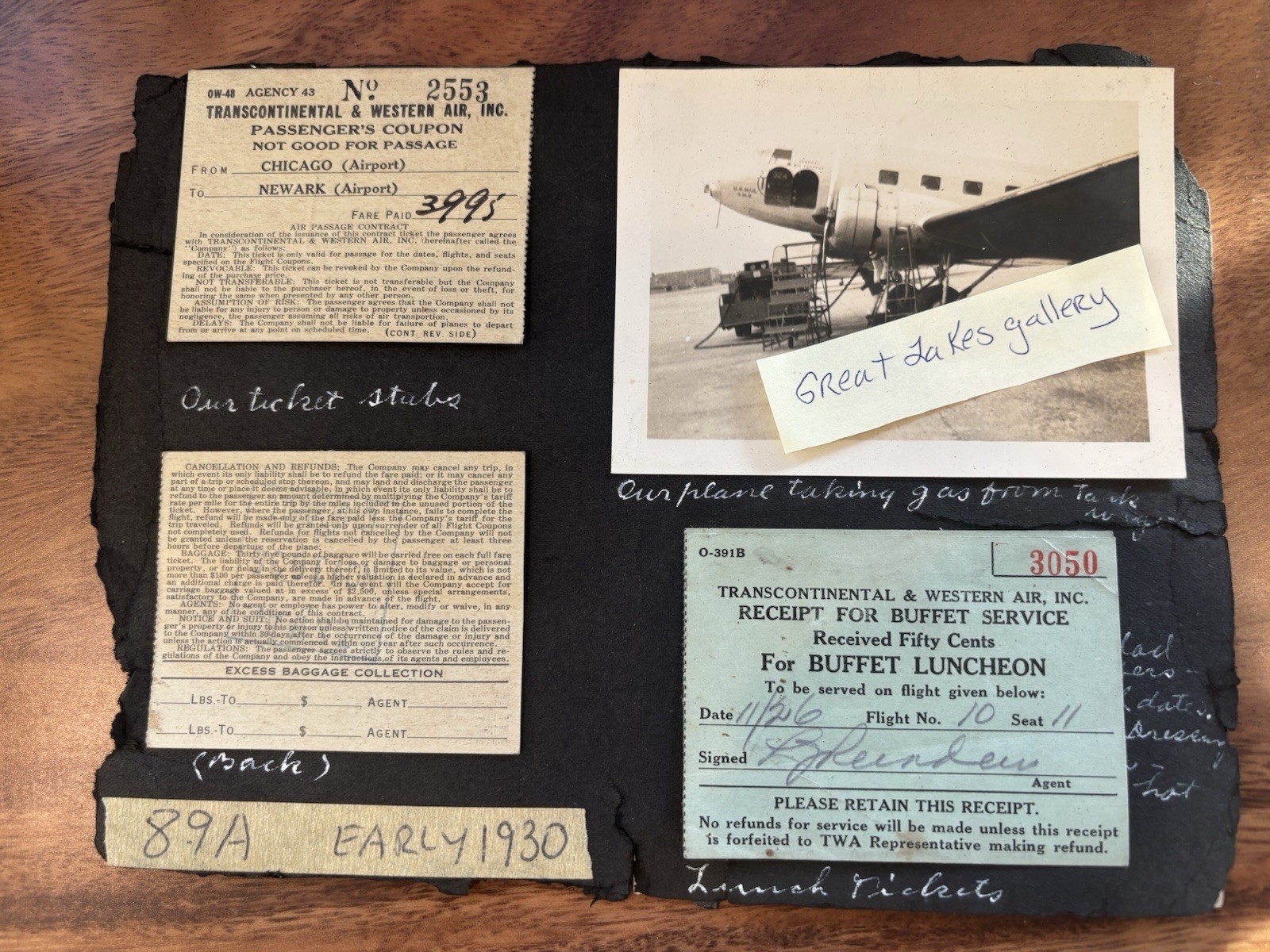 Vtg 1930 Transcontinental & Western Air (TWA) Airline Memorabilia Ephemera Lot