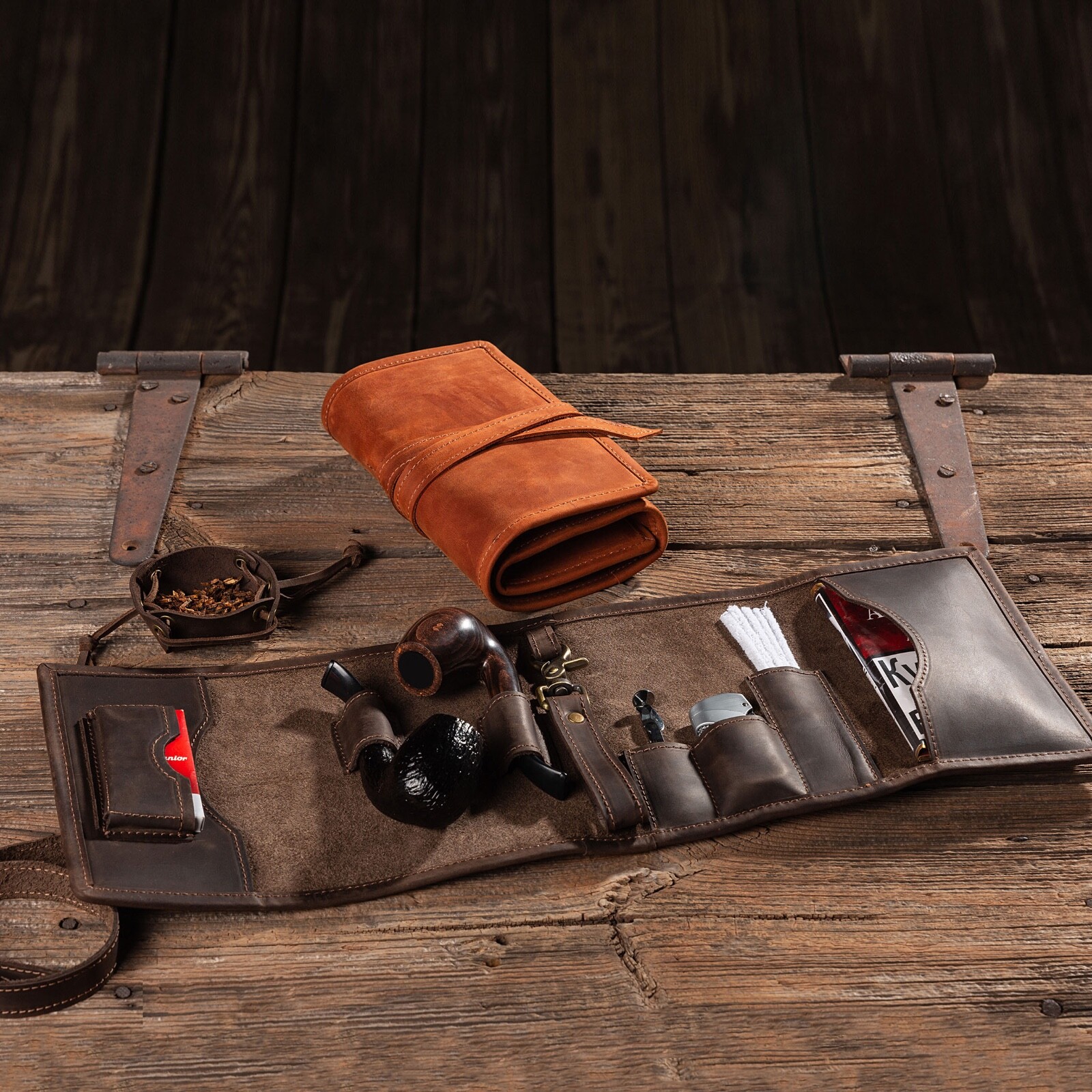 Leather Pipe Roll - Handmade Pipe Pouch Brown Pipe Case Pipe Accessories