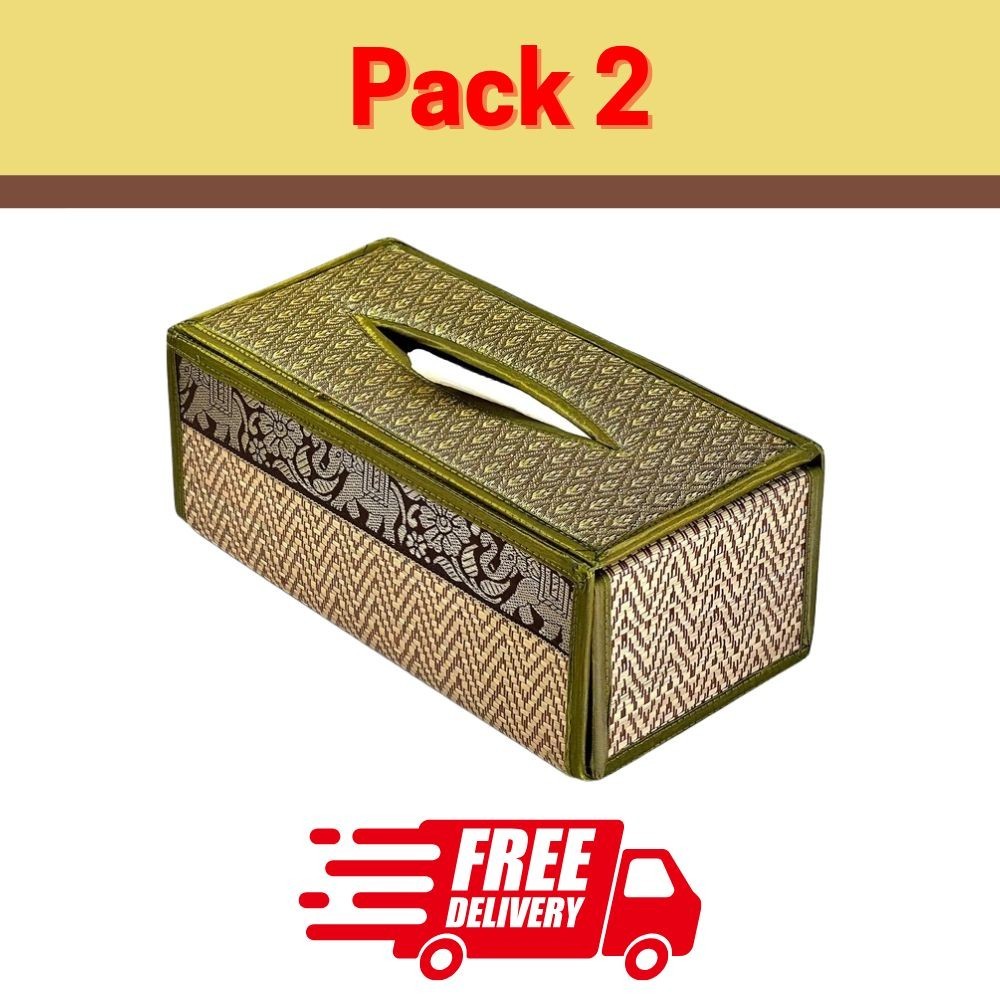 Thai Woven Green Reed Tissue Box Cover Elephant Pattern Handmade Home Decor 2x Thai Woven Green Reed Tissue Box Cover Elephant Pattern Handmade Home Decor 2x
