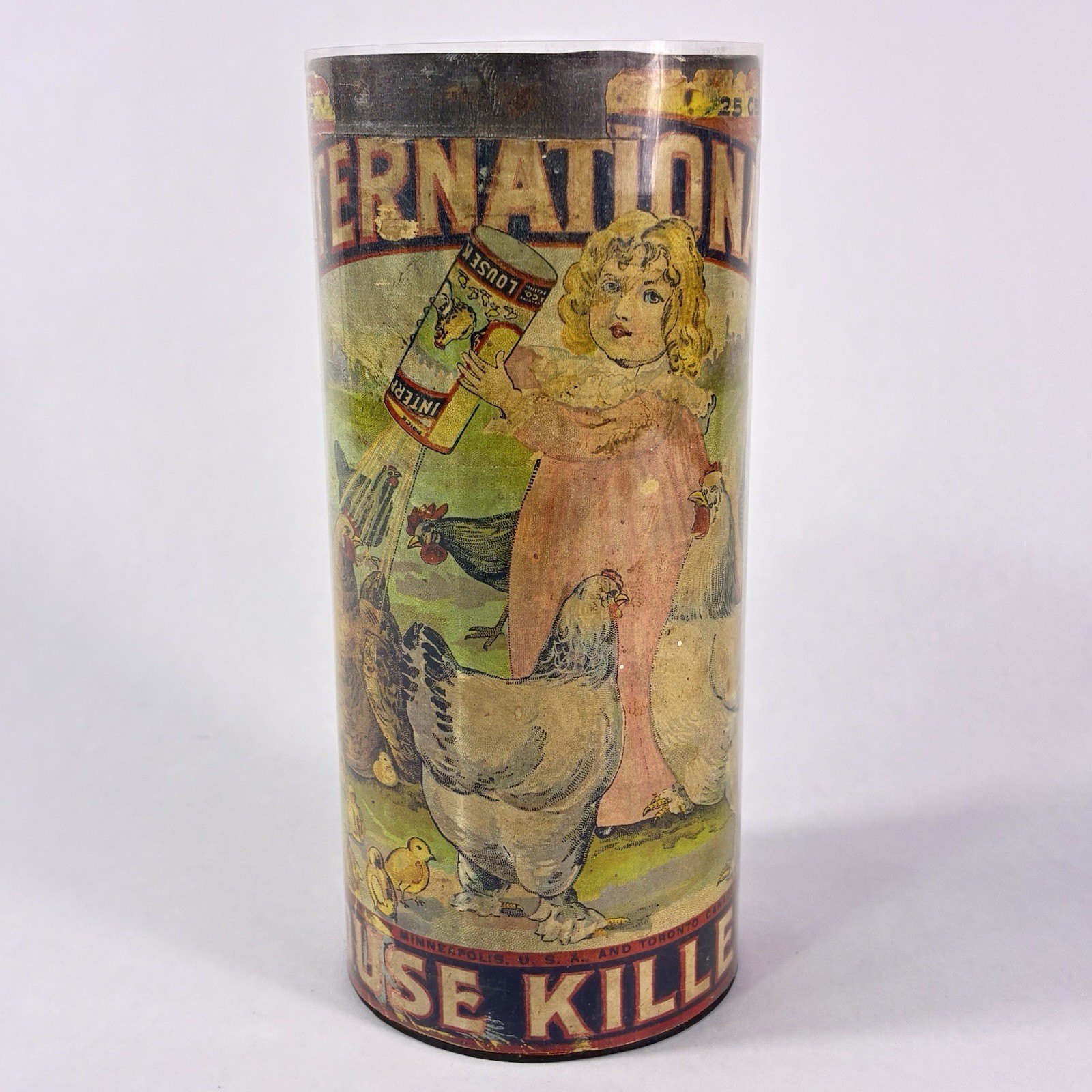 Vintage International Louse Killer Poultry Chicken Tin Can Paper Label UNOPENED