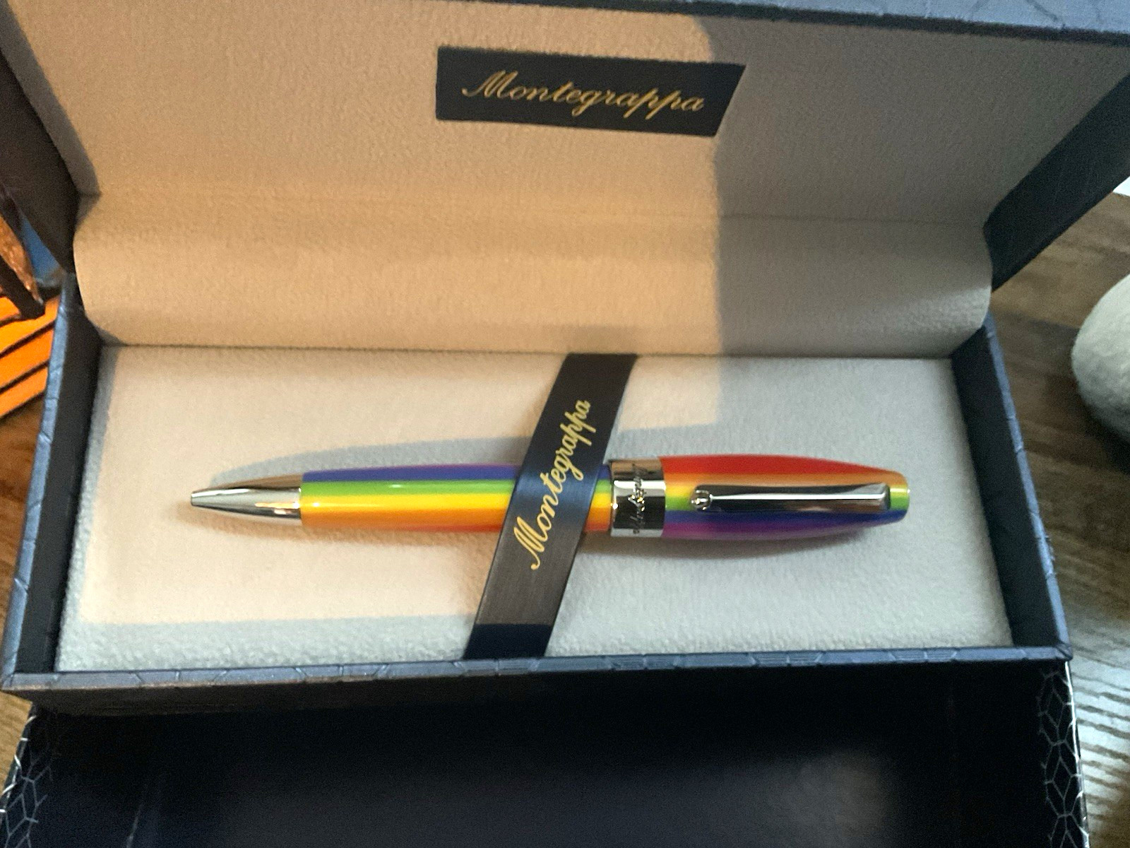 Montegrappa Fortuna Rainbow Resin Ballpoint Pen, Chrome Trim, Blue Ink, Box Montegrappa Fortuna Rainbow Resin Ballpoint Pen, Chrome Trim, Blue Ink, Box