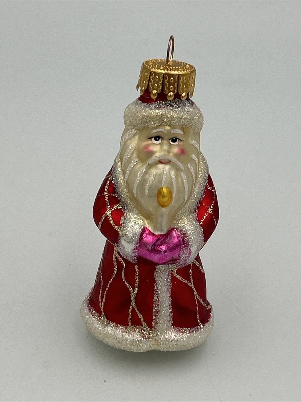 VINTAGE 1975-80’s GLASS SANTA CHRISTMAS ORNAMENT EUC  - Smoke Free Home