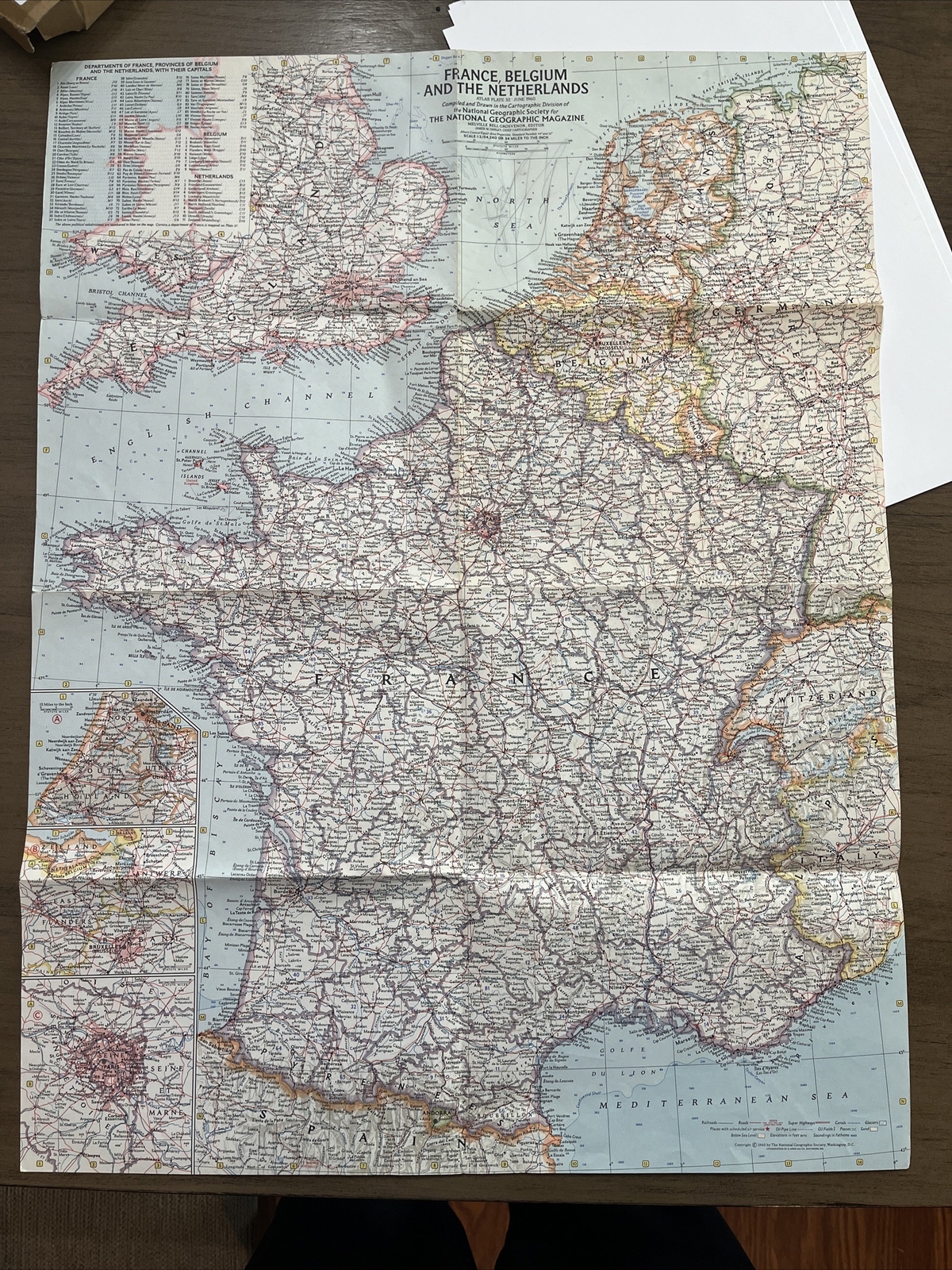 1960 National Geographic Map, 25X19, France, Belgium, And The Netherlands 1960 National Geographic Map, 25X19, France, Belgium, And The Netherlands