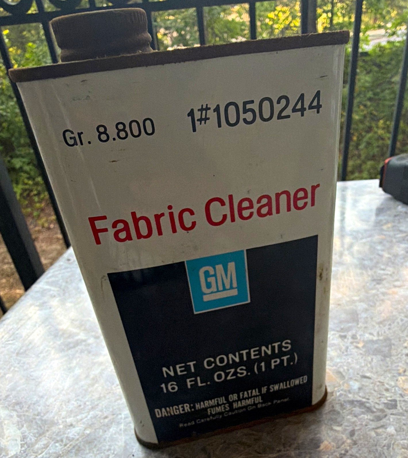 Vintage GM Fabric Cleaner 16 Fl. Oz. Gas & Oil Theme Advertising Can