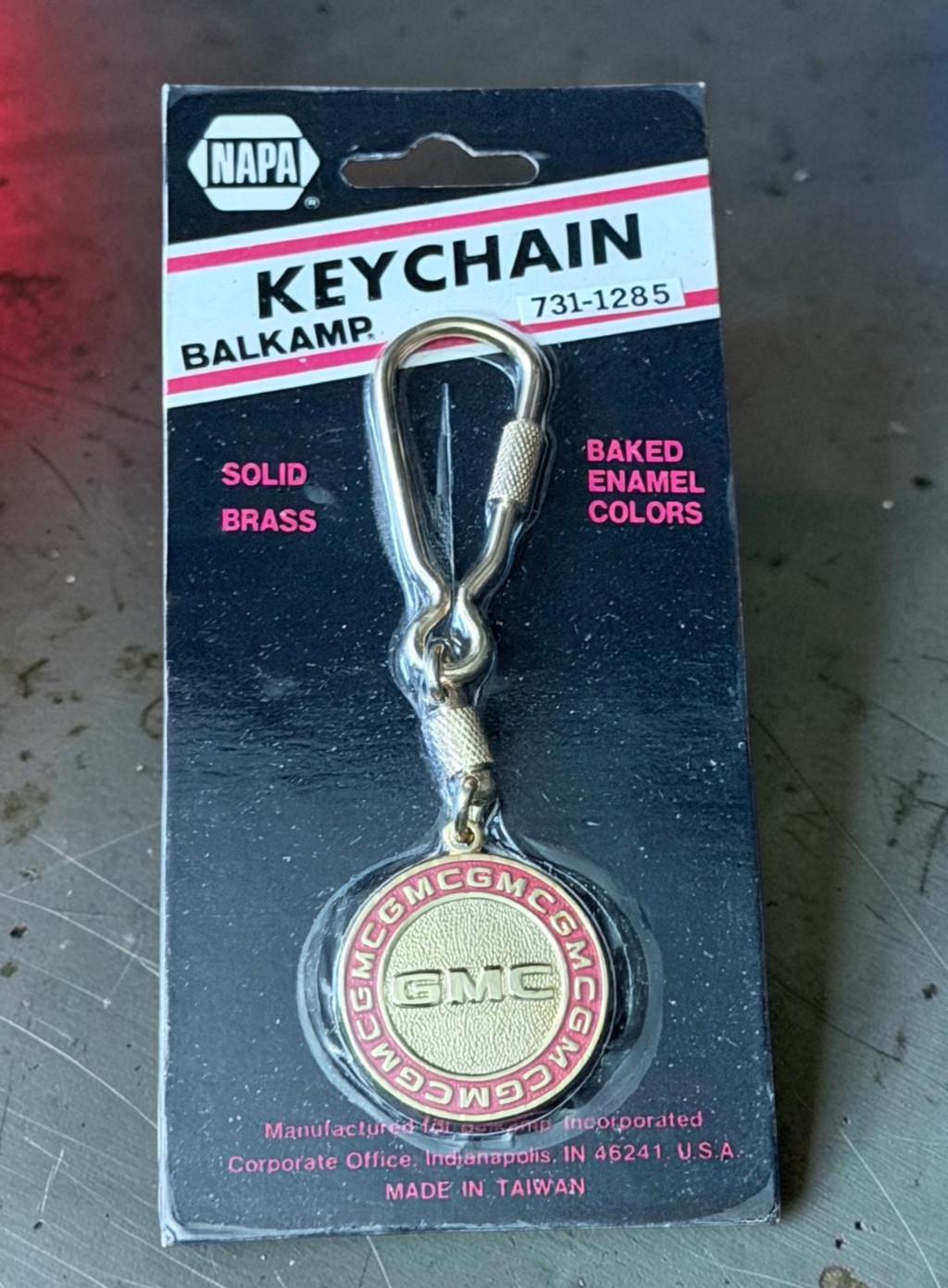 NOS Rare 90s Vintage NAPA Balkamp GMC Keychain Solid Brass Enamel Sealed
