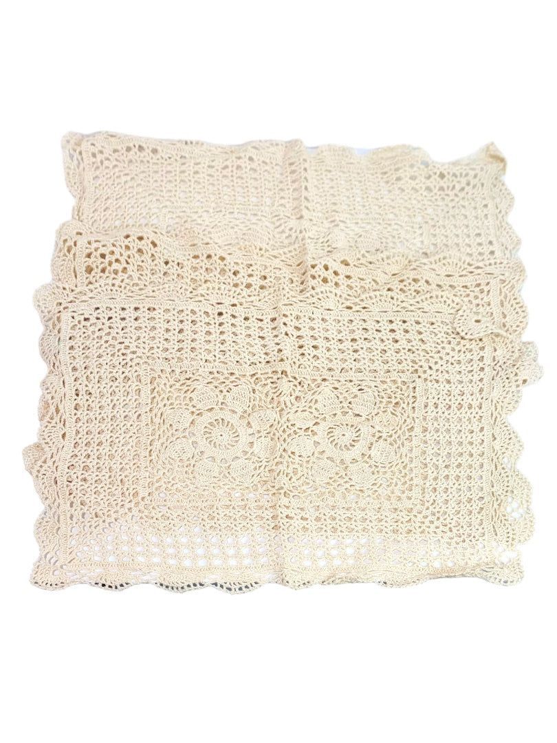 Set of 3 New Pinwheel Crocheted Cotton Ivory Placemats Rectangular Doilies