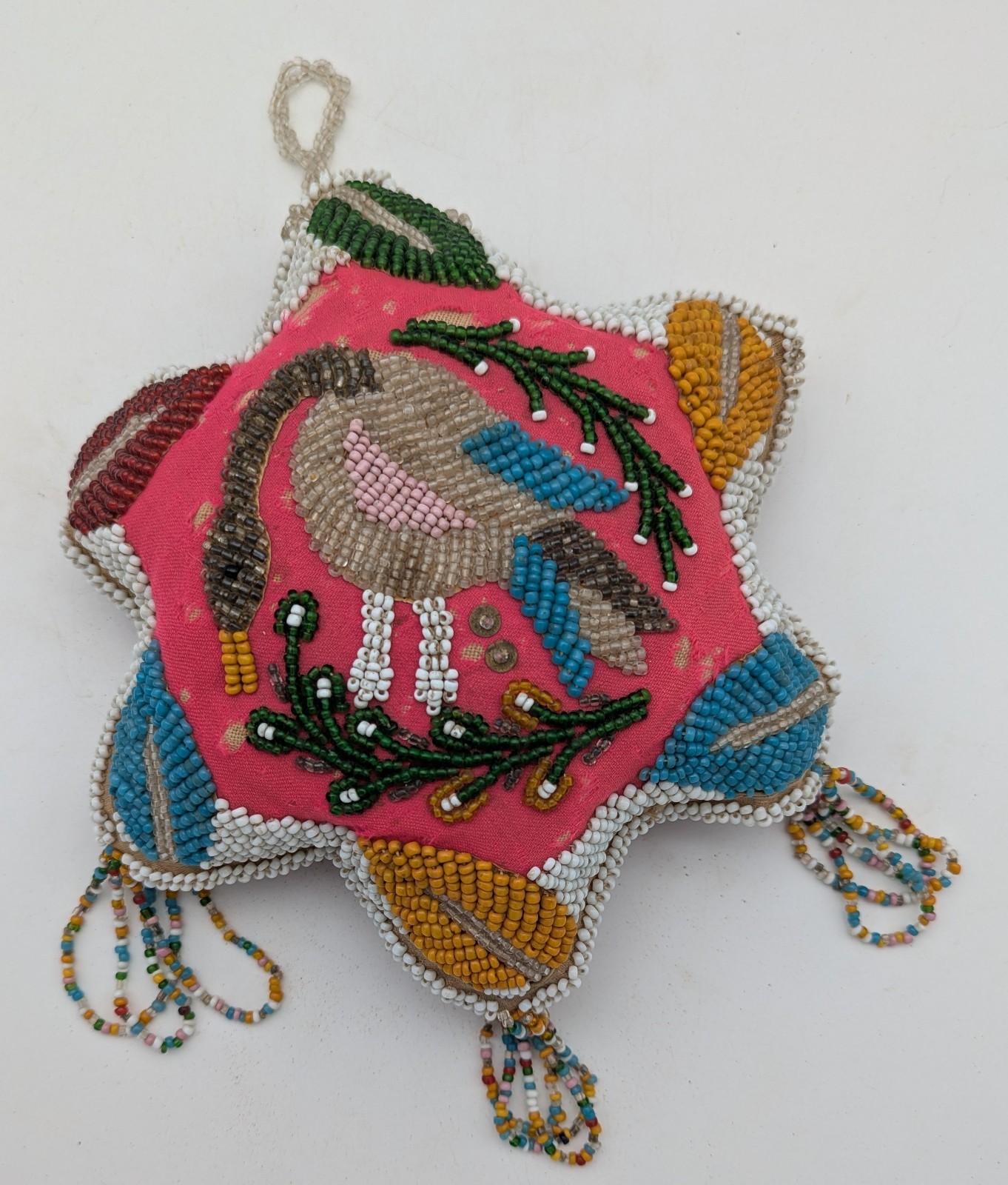 Antique Iroquois Haudenosaunee Beaded Goose Bird Whimsey Star Pincushion 