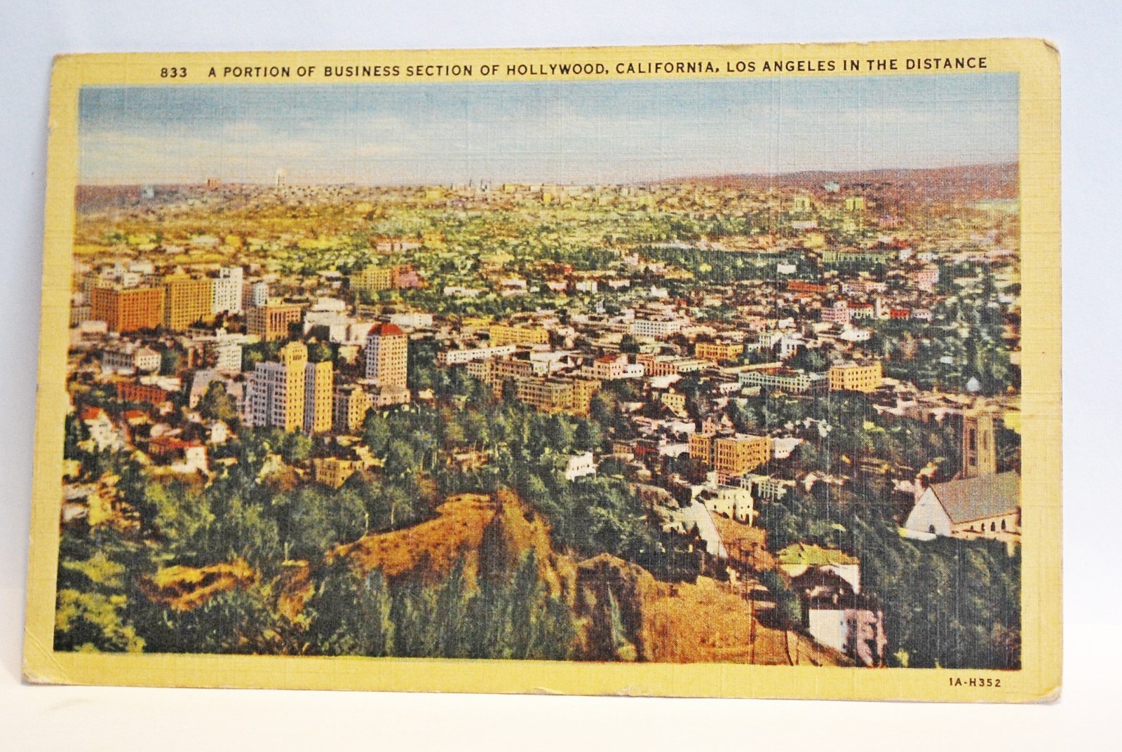 Busniess Section Hollywood Ca Los Angeles in the Distance Linen c1944 Postcard Busniess Section Hollywood Ca Los Angeles in the Distance Linen c1944 Postcard
