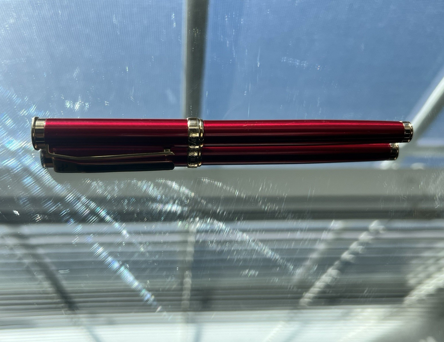 SKILCRAFT Red Metal Fountain Pen with Gold Trim, Black Ink Color