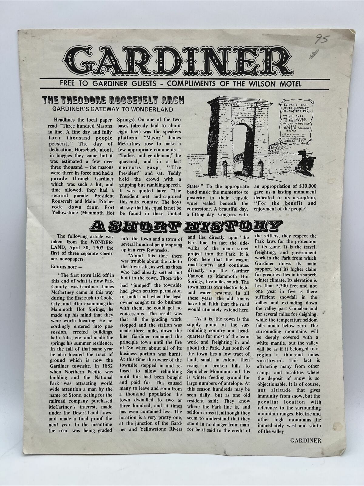 1960 WILSON MOTEL GARDINER MONTANA Yellowstone Tourist Travel History Guide Map