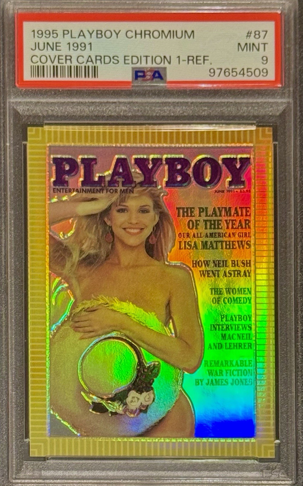 POP 1 PSA 9 1995 Playboy Chromium Gold Refractor Playmate of the Year June 1991