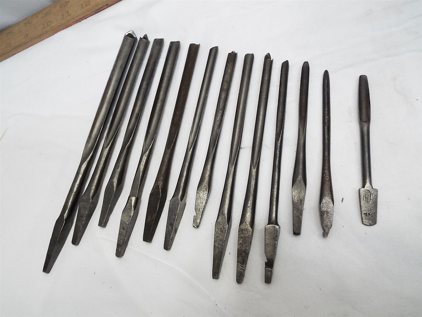 Lot 12 Antique Deep Spoon Nose Bits Brace Drill Wood Boring Tool Woodworking