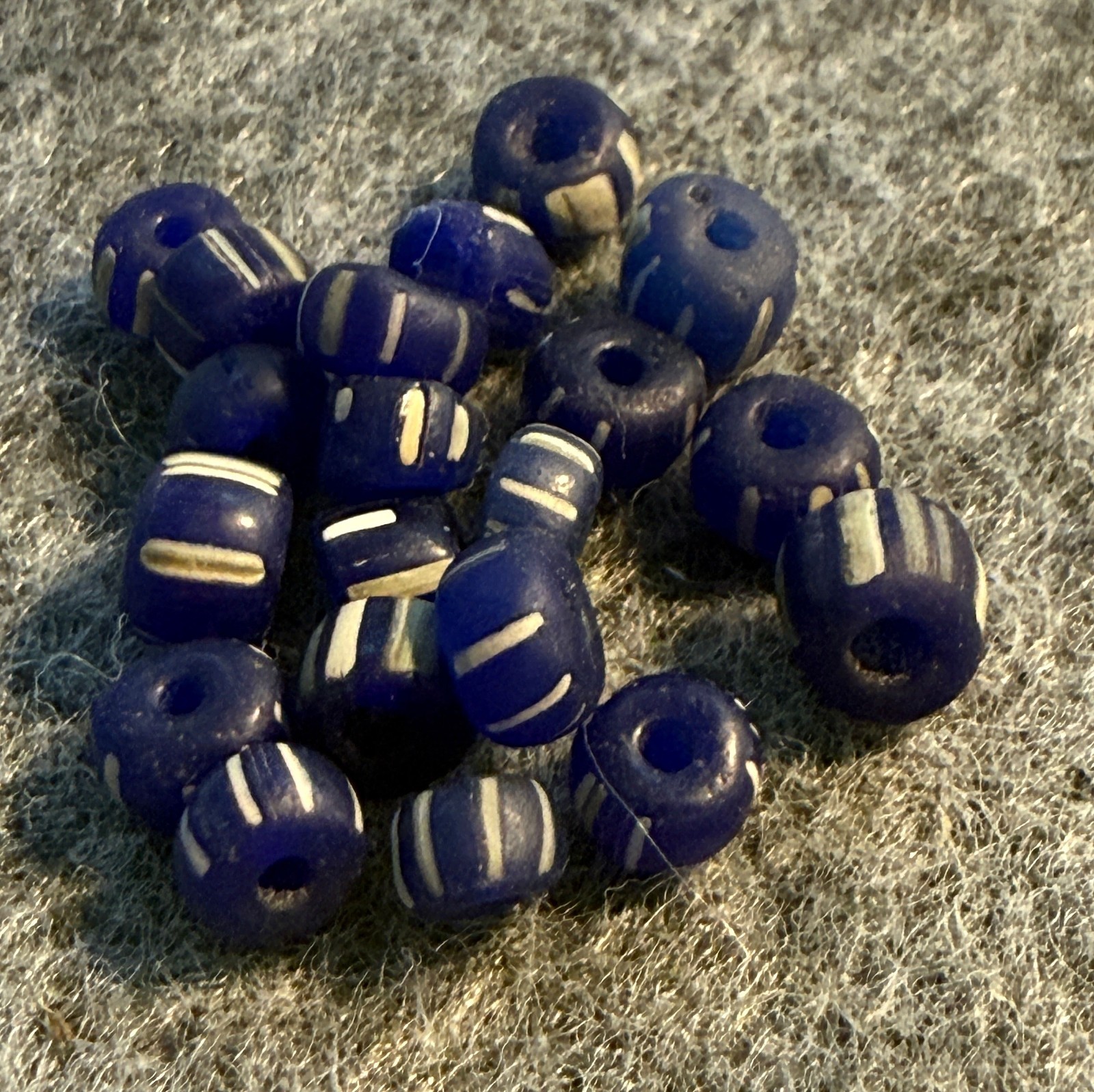 20 Original Cobalt Blue False Chevron Glass Trade Beads Huron Indian 1800's 20 Original Cobalt Blue False Chevron Glass Trade Beads Huron Indian 1800's