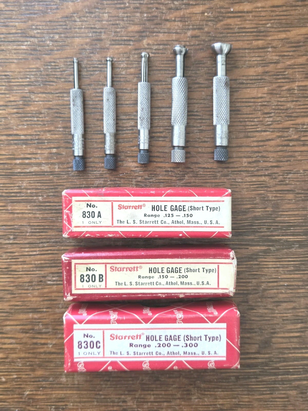 (5) Starrett No. 830 Small Hole Gages (A-E) w/Boxes for (3) Machinist Tools USA