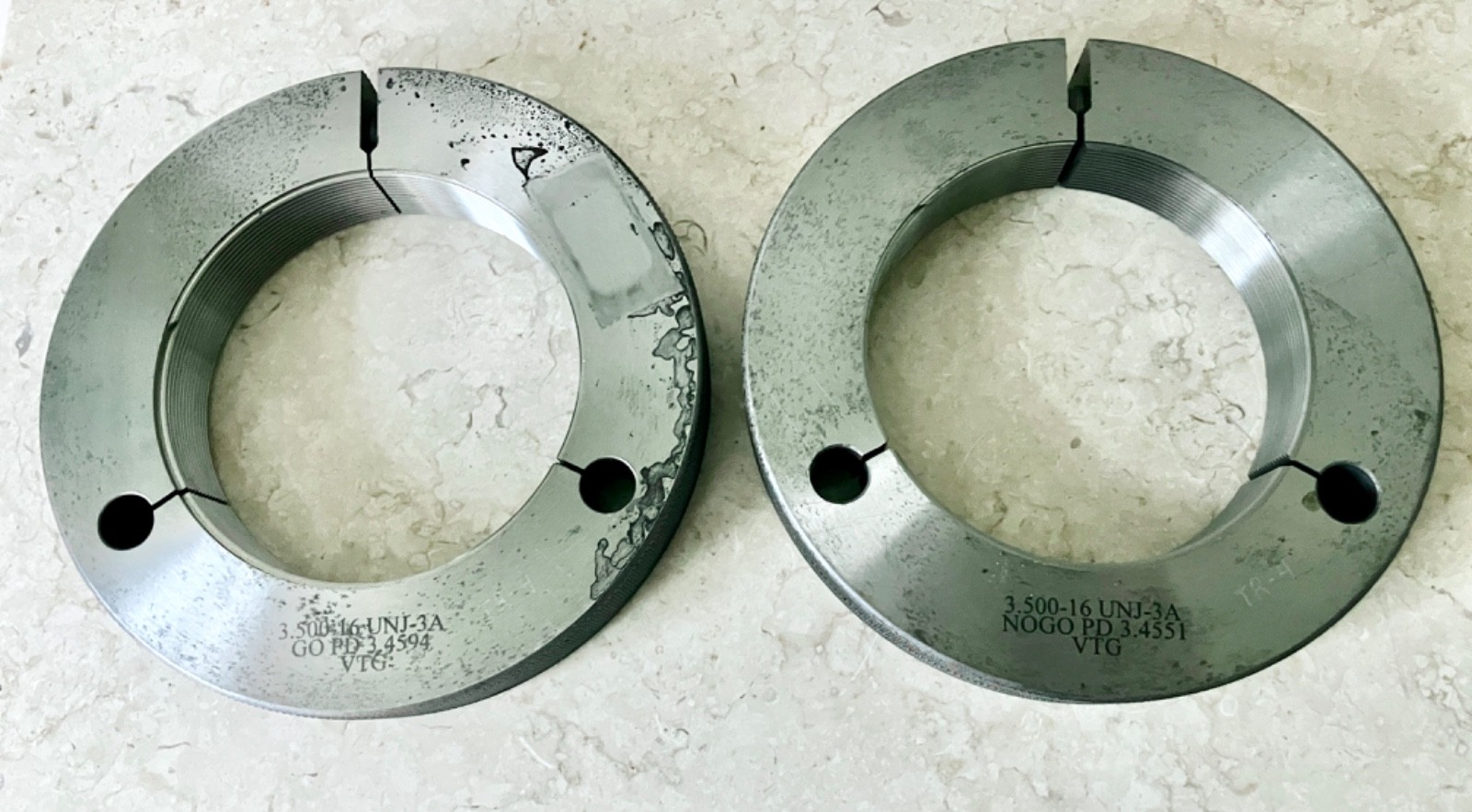 VERMONT 3-1/2 16 UNJ 3A THREAD RING GAGE 3.5 3.50 3.500 GO NO GO 3.4594, 3.4551