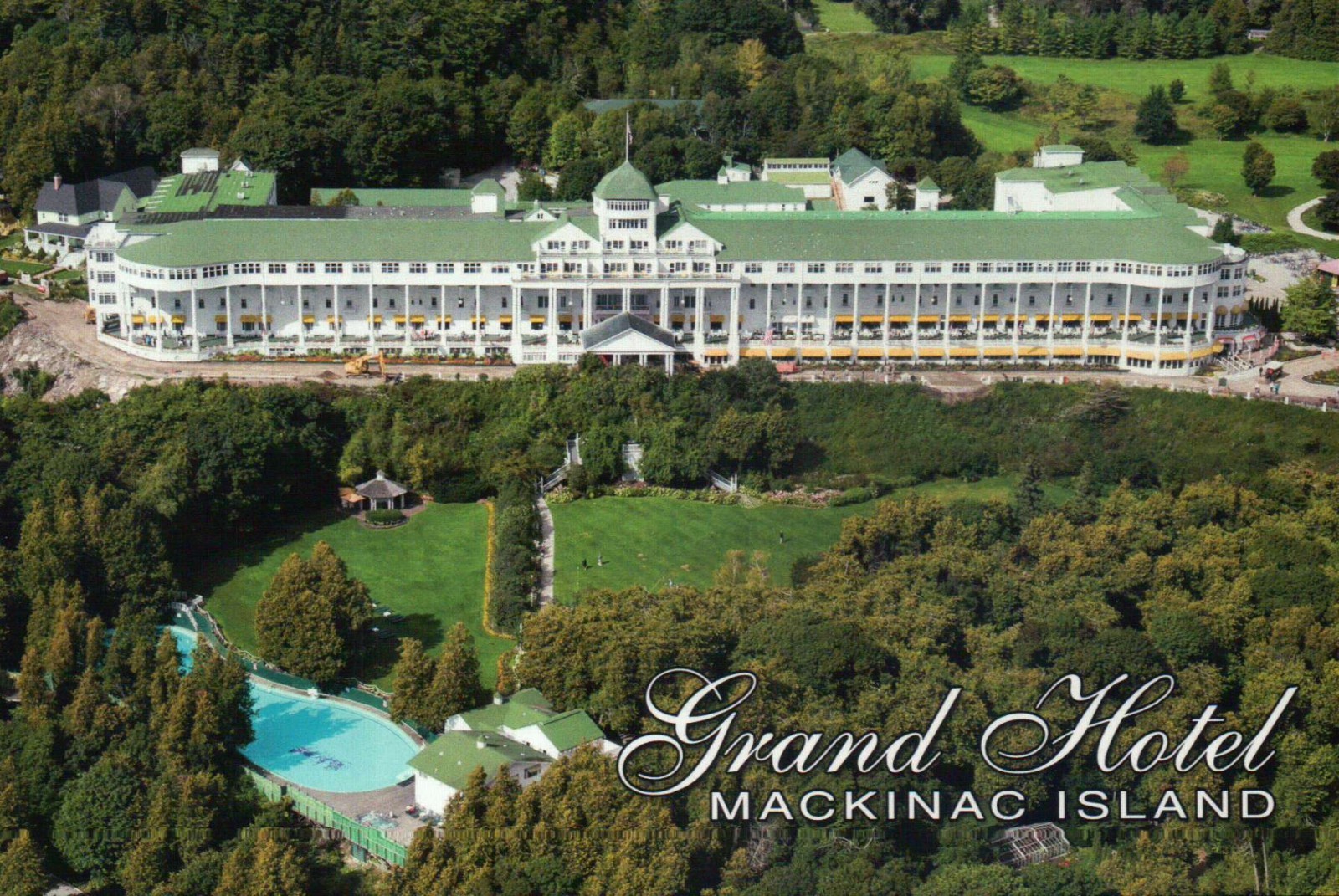 Aerial View of Grand Hotel, Mackinac Island, Michigan Somewhere in Time Postcard Aerial View of Grand Hotel, Mackinac Island, Michigan Somewhere in Time Postcard