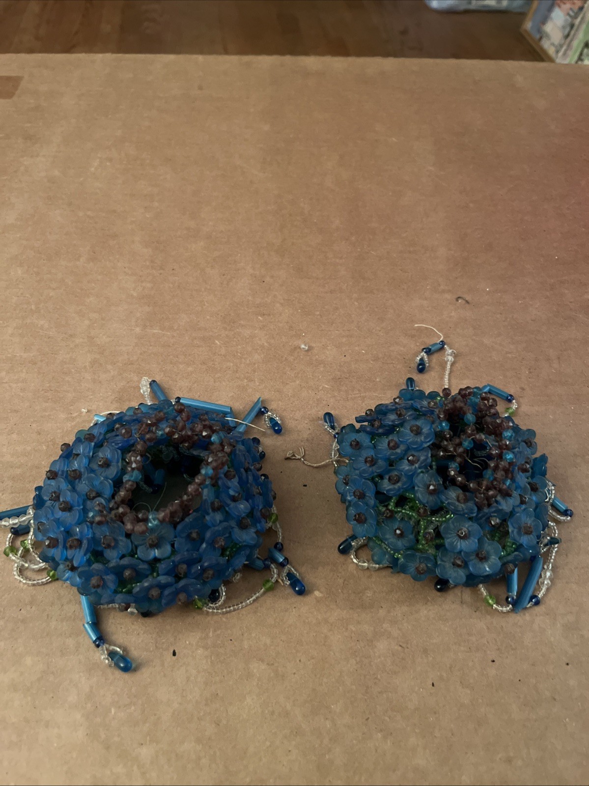 Antique Pair Czech Glass Flower Beaded Lamp Bulb Covers Expandable 5 Antique Pair Czech Glass Flower Beaded Lamp Bulb Covers Expandable 5