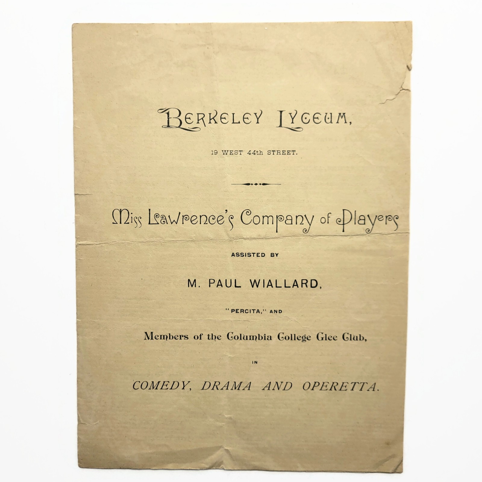 1890s Berkeley Lyceum NYC Theater Program Playbill ft. Roosevelt Depew Twombly 1890s Berkeley Lyceum NYC Theater Program Playbill ft. Roosevelt Depew Twombly