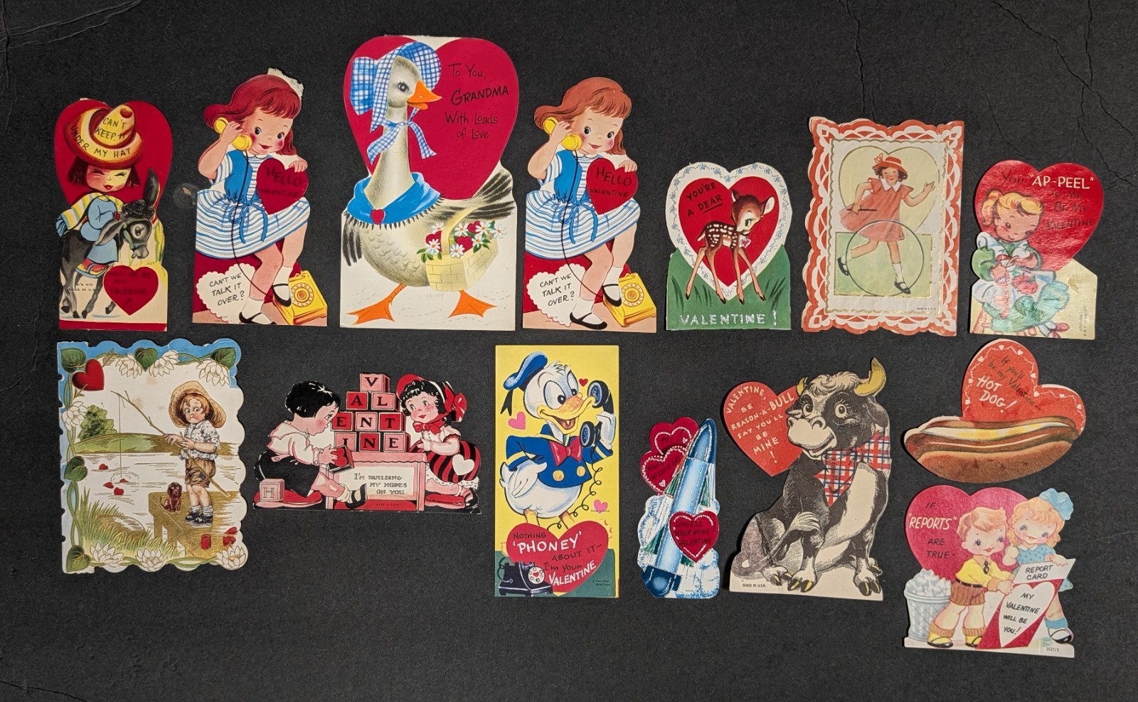 LOT OF 14 VINTAGE VALENTINE\'S DAY GREETING CARDS USED DONALD DUCK GOOSE GIRL LOT OF 14 VINTAGE VALENTINE\'S DAY GREETING CARDS USED DONALD DUCK GOOSE GIRL